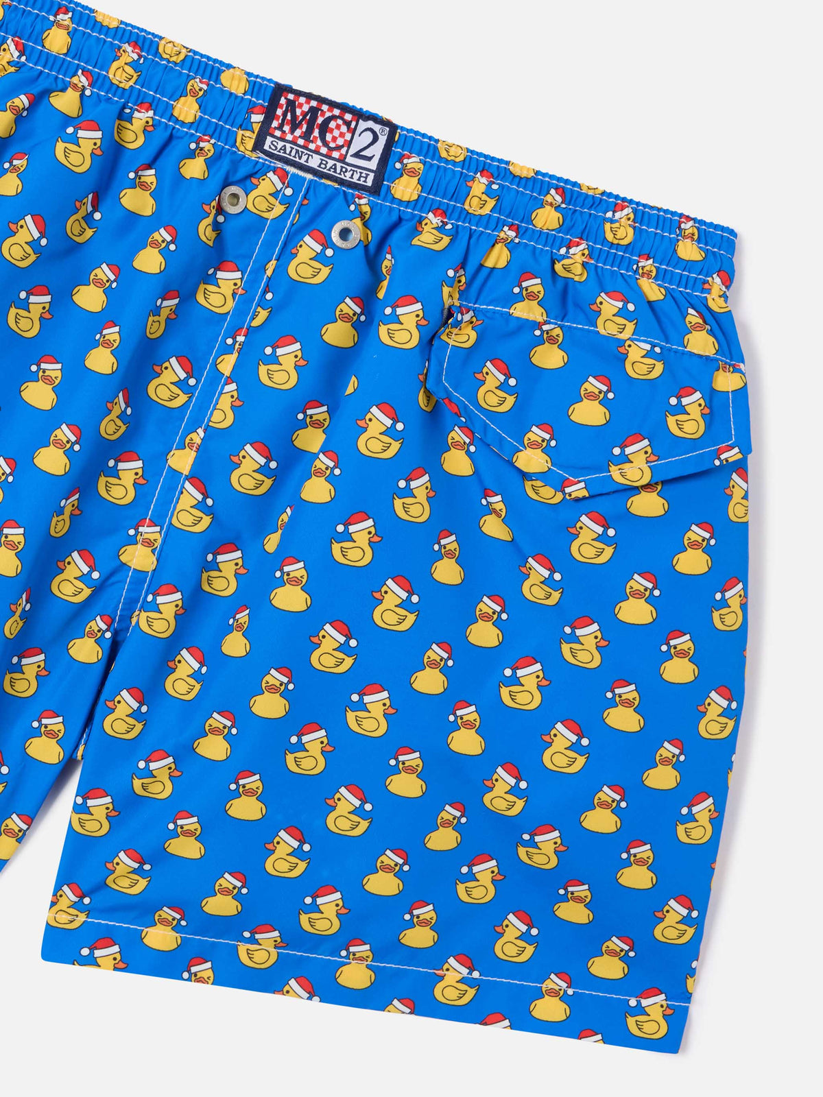 Boy light fabric swim shorts with Christmas ducks print