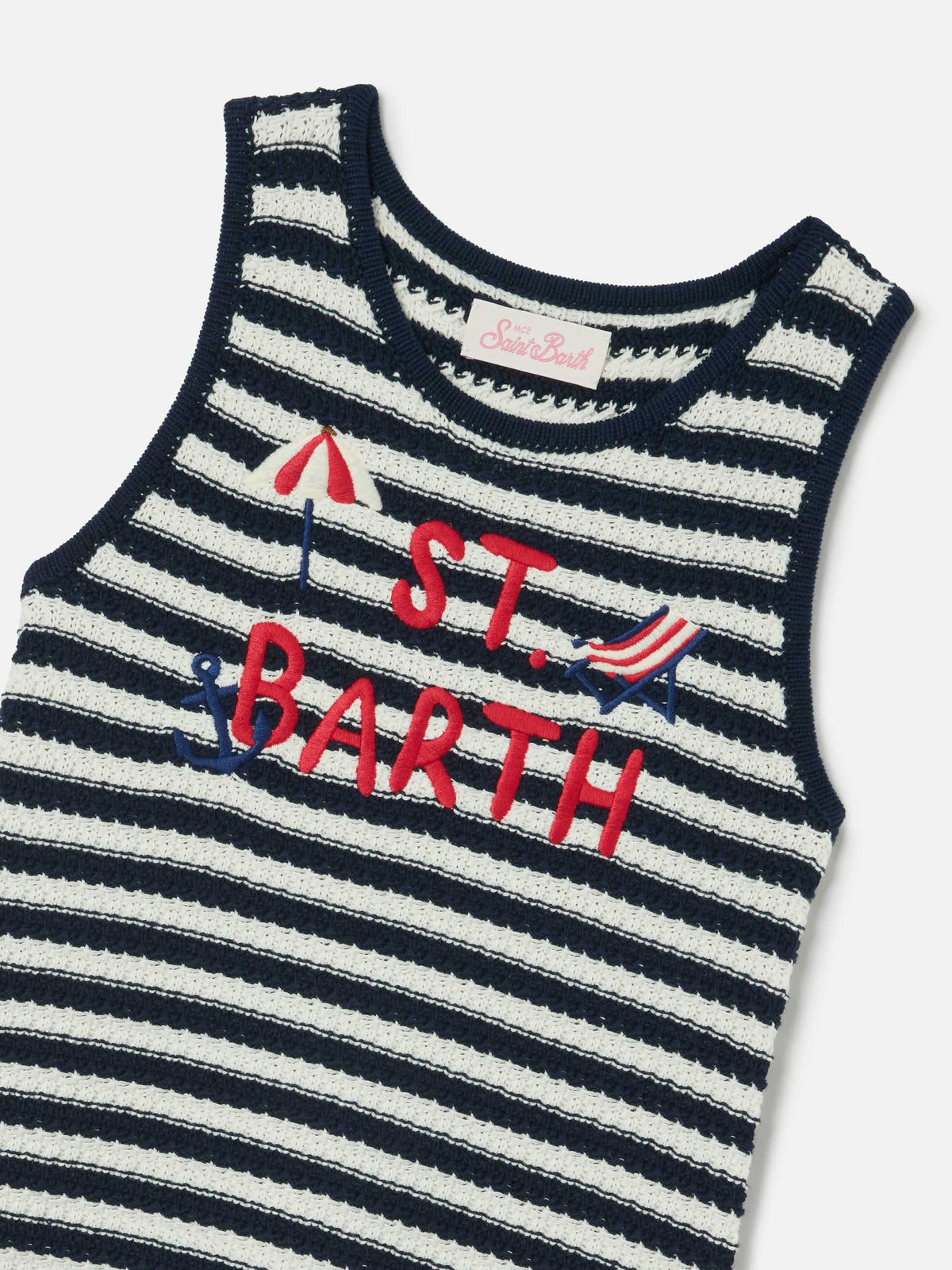 Audie pure cotton striped dress with logo embroidery and sea details
