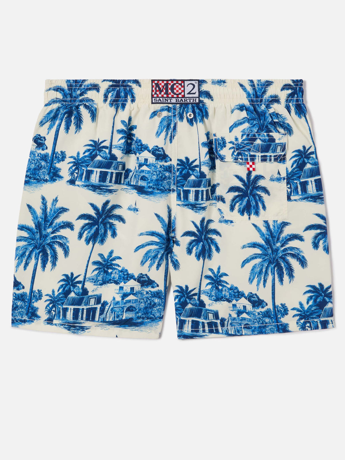 Gustavia swim shorts with blue toile de jouy print | Special Edition
