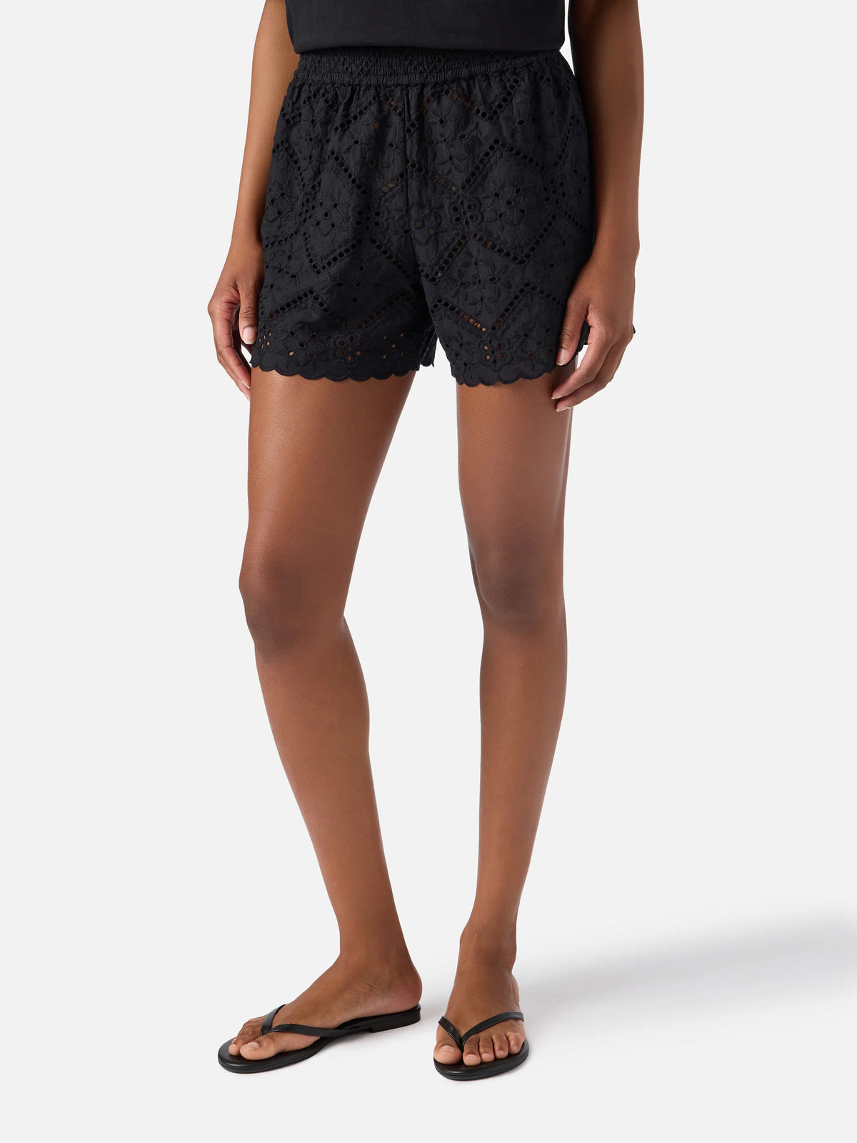 Black Maisa T-shirt with sangallo sleeves and St. Barth embroidery