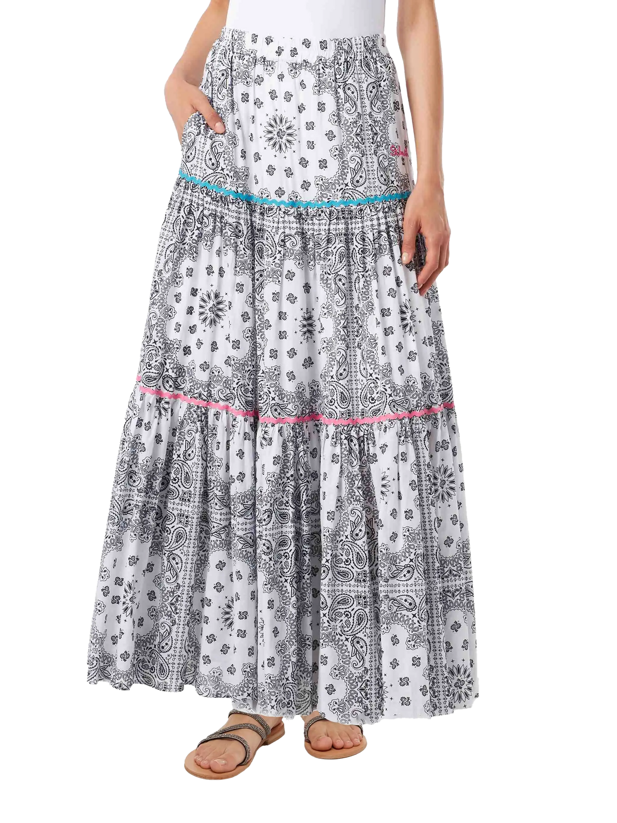 Cotton long skirt Rambla with bandana print