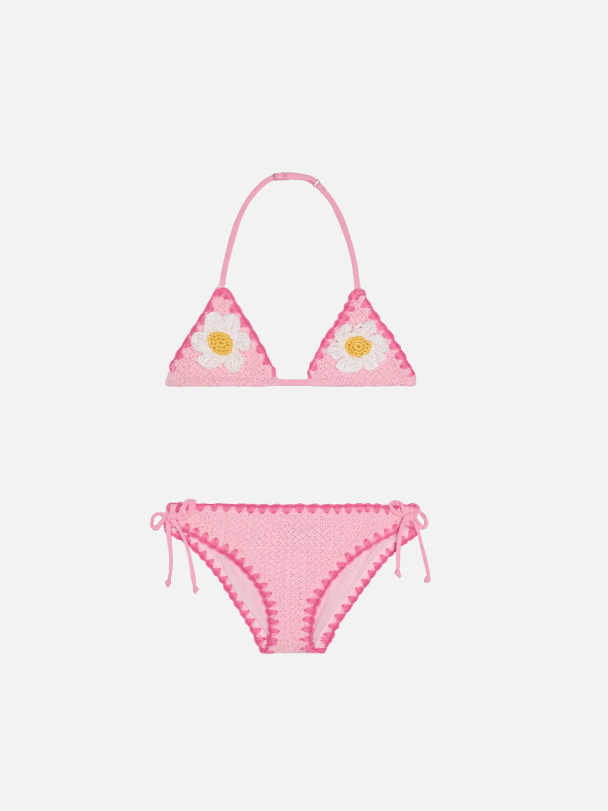 Girl fluo pink upcycled denim shorts with embroidery
