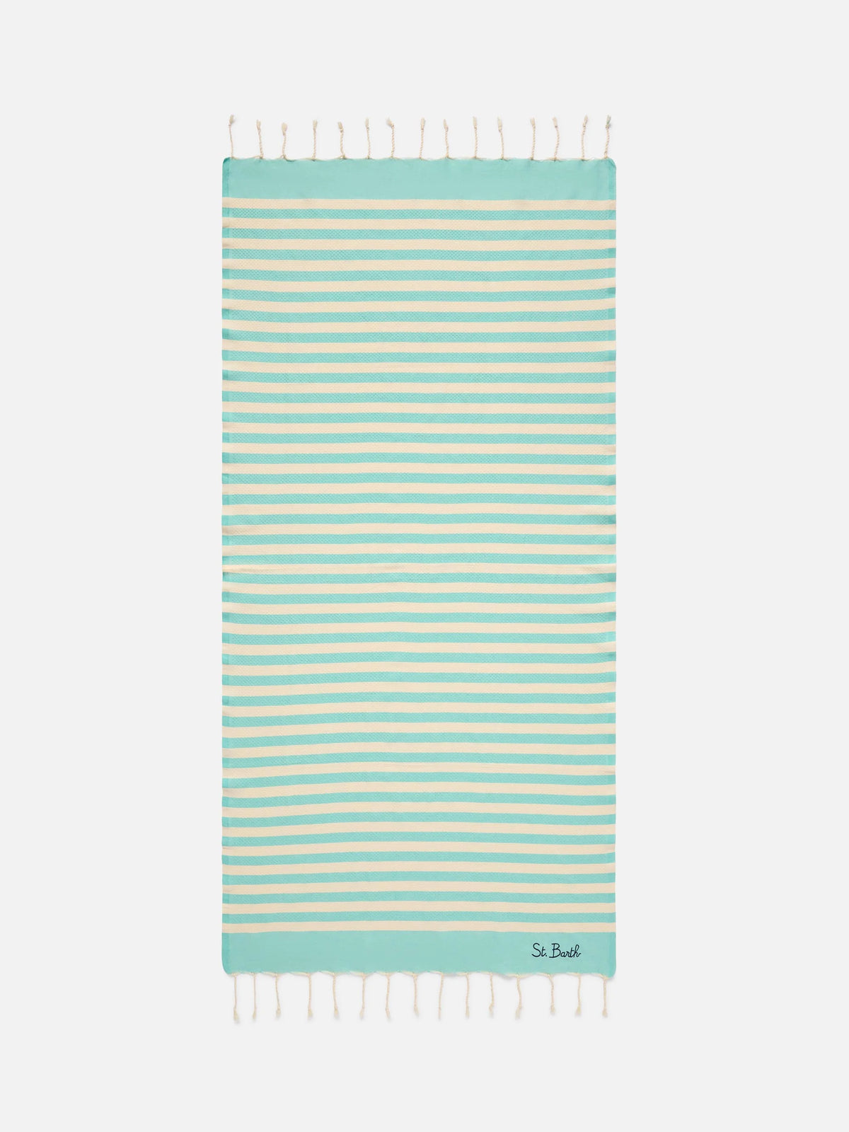 Foutas beach towel with aqua green and white stripes