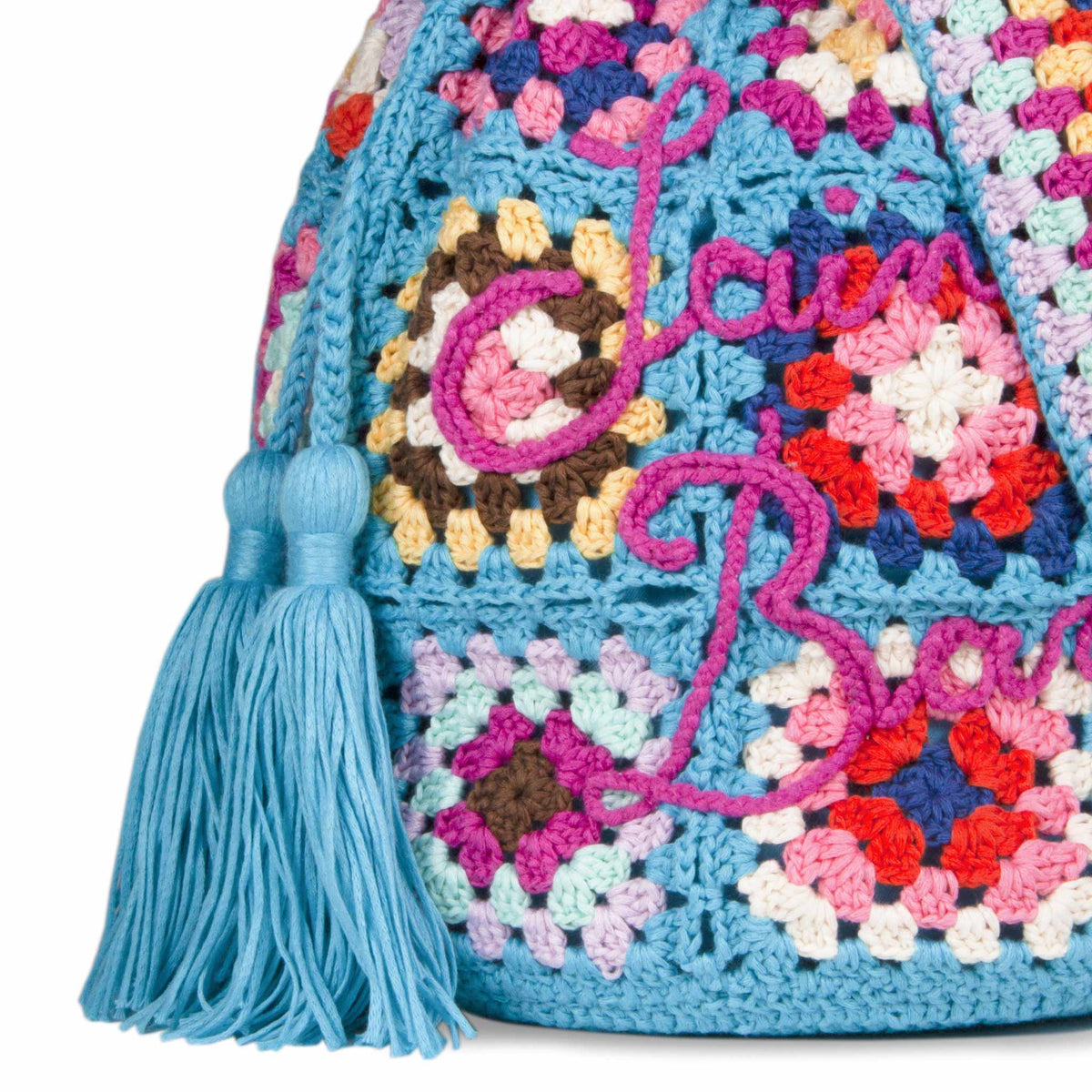 Crochet Bucket multicolor embroidered crochet bucket bag