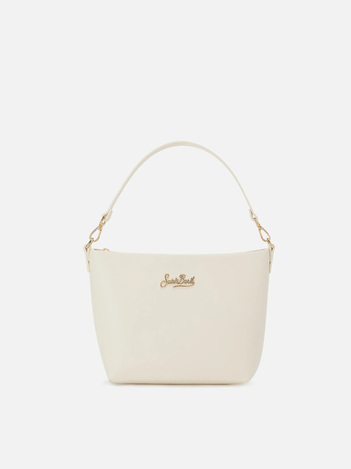 Aline bag in white smooth leather with metal logo plaque