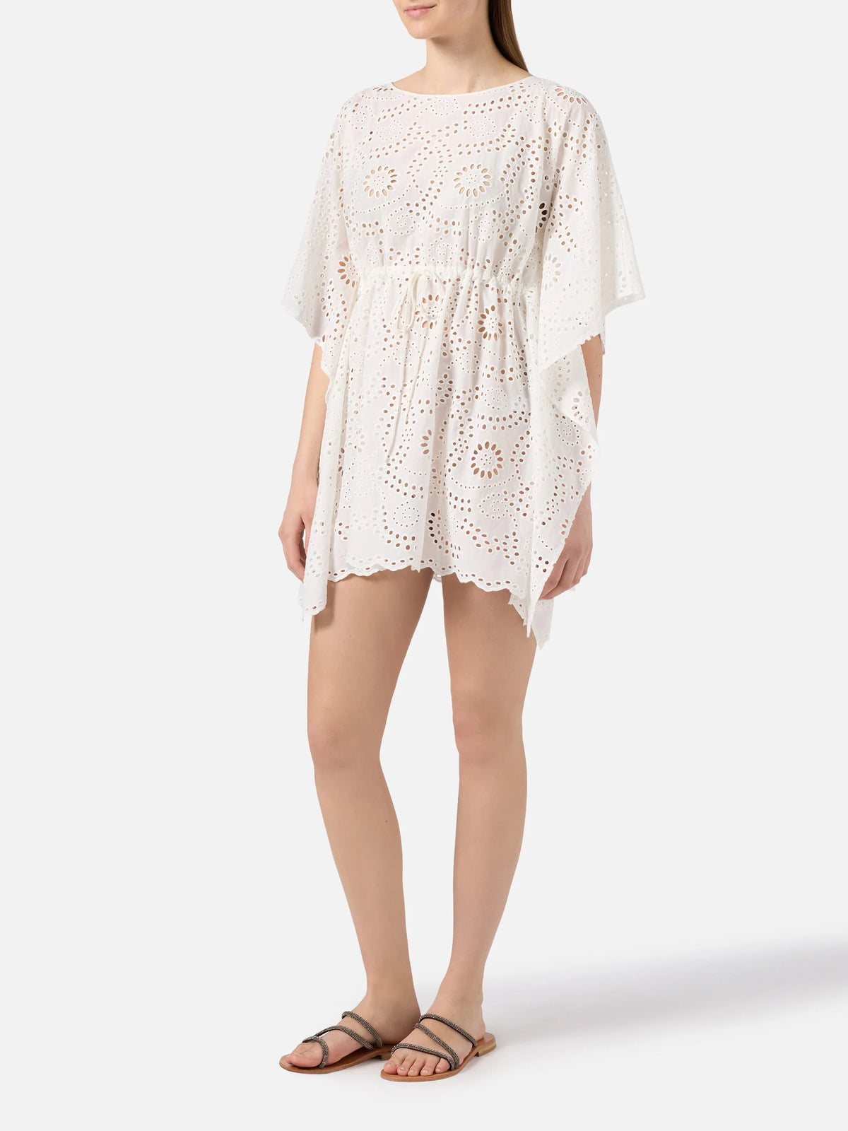 Khyra bandeau one-piece swimsuit in white sangallo textile