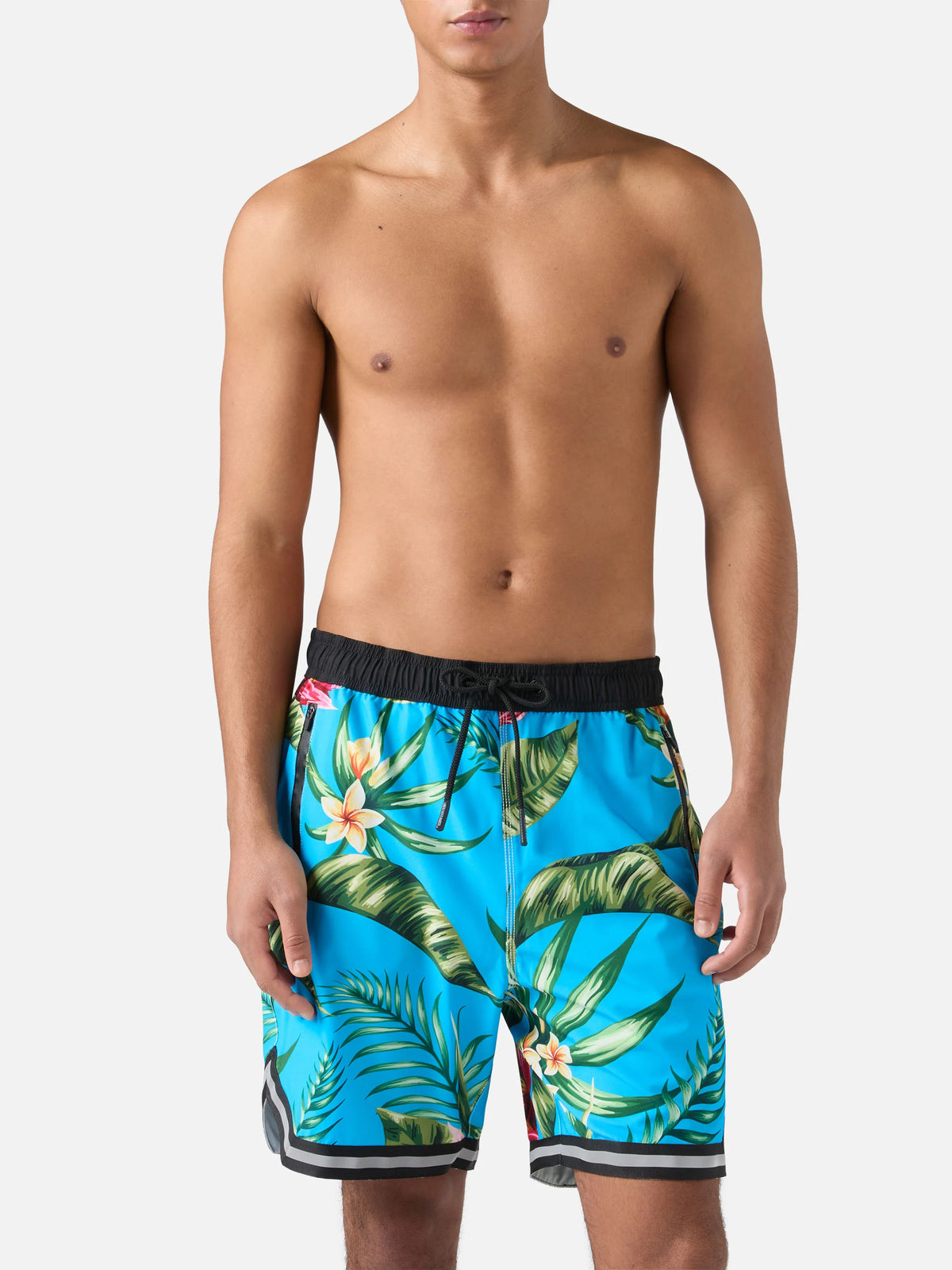 Floral print swim shorts surf style