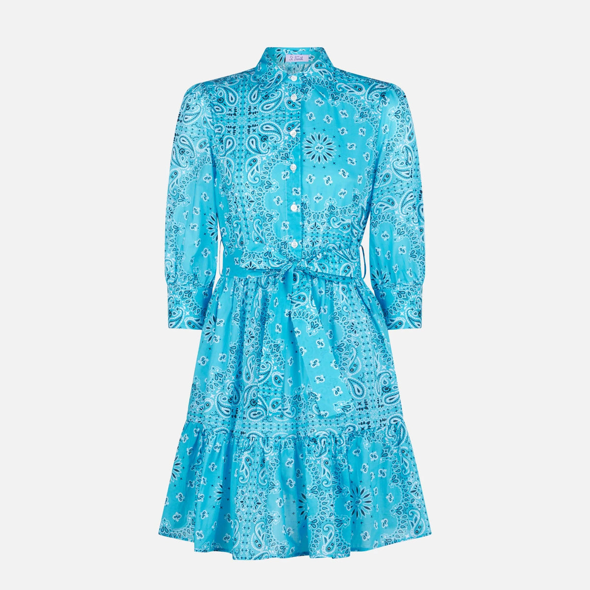 Bandana print cotton short dress Daisi with embroideries