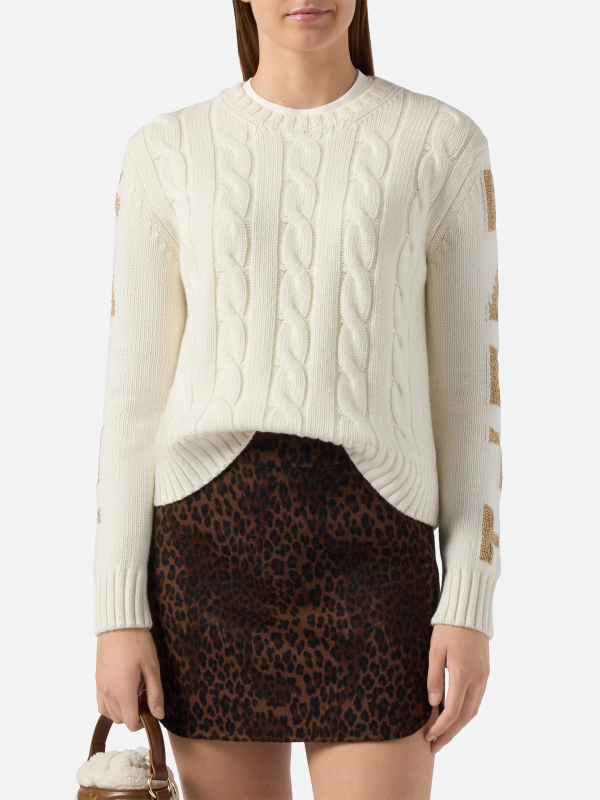 Katrine black and white houndstooth wool effect skirt