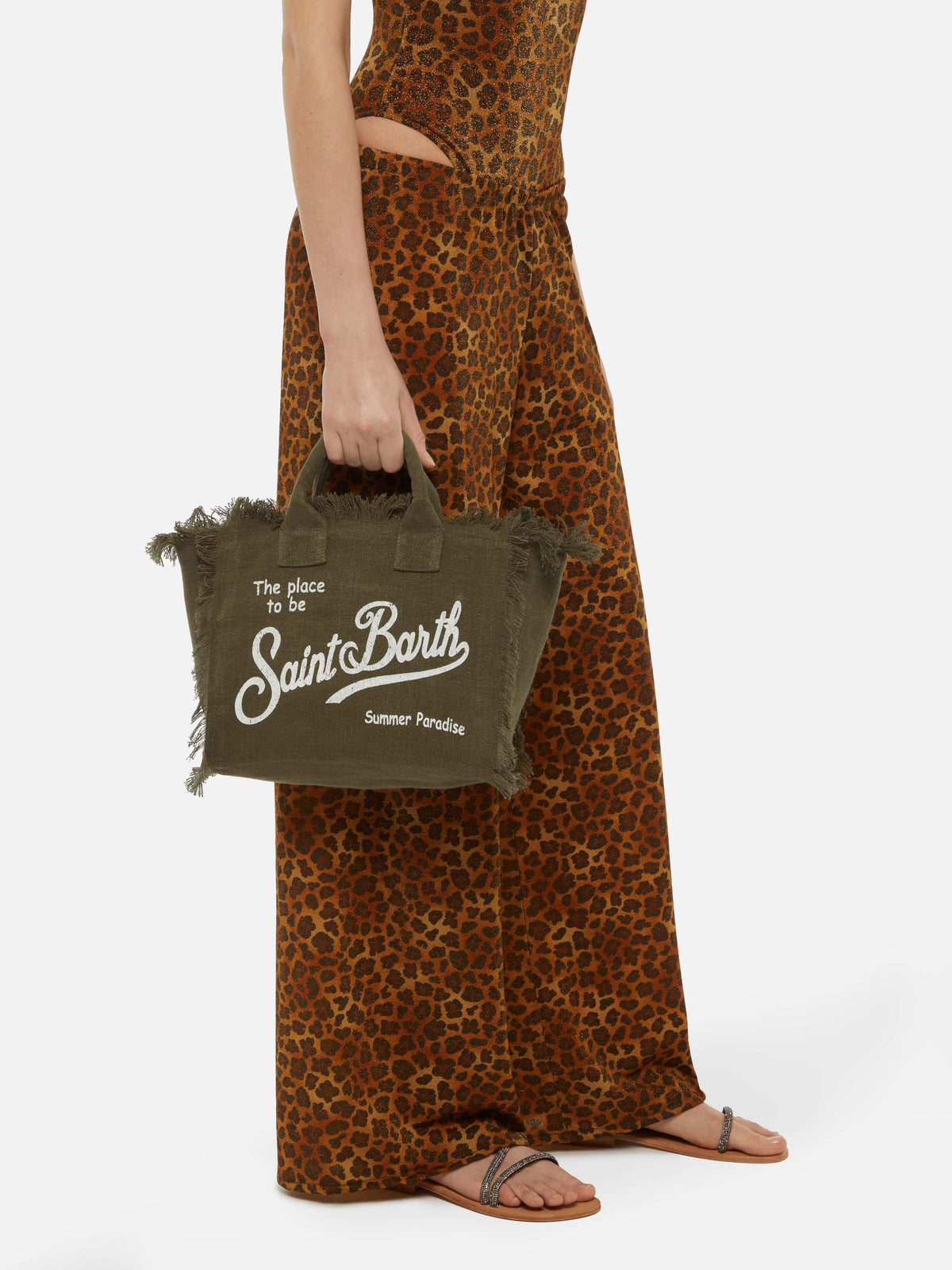 Colette military green handbag in 100% LINEN