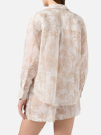 Meave ramie shorts with beige toile de Jouy print