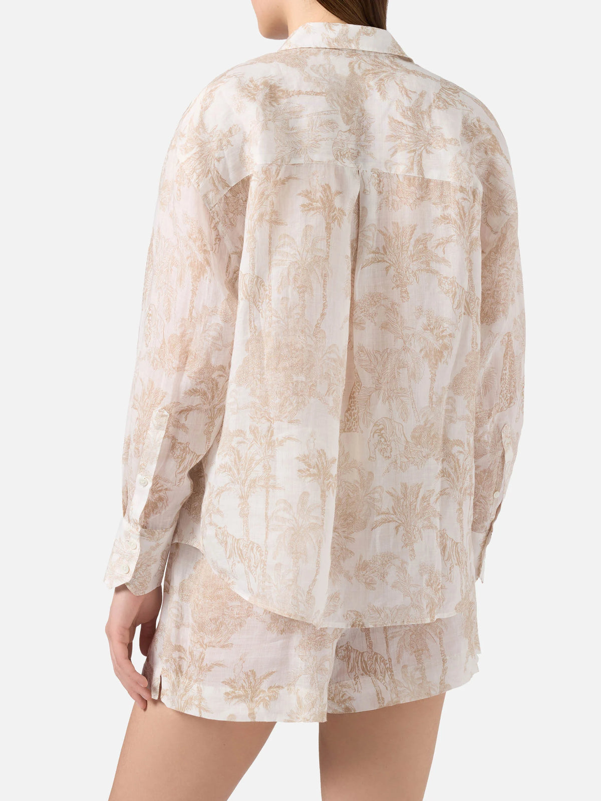 Meave ramie shorts with beige toile de Jouy print