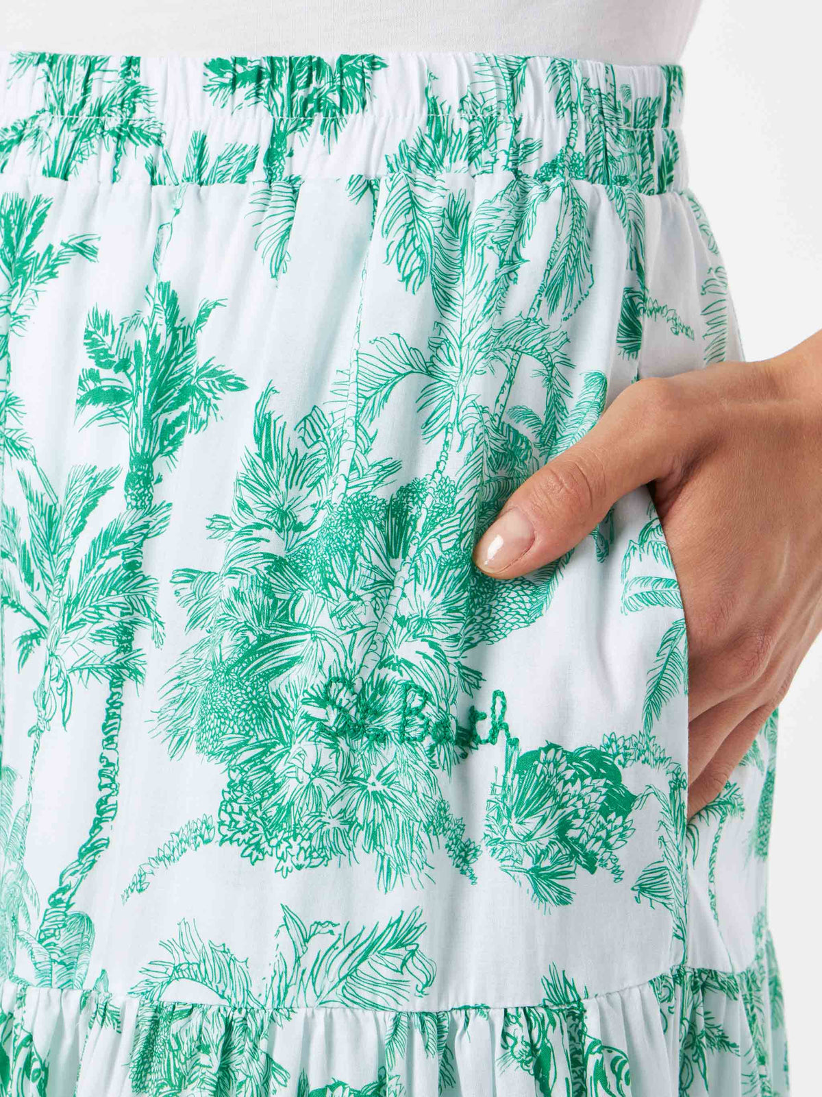Green Rambla long skirt with jungle print