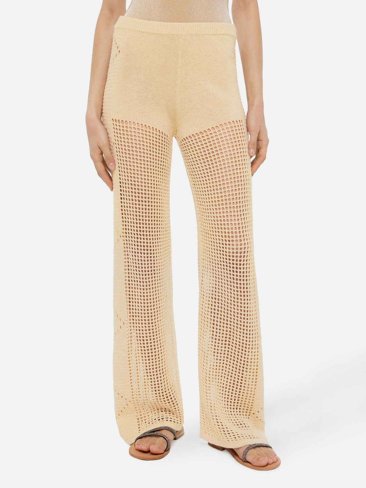 Alva beige crochet flared pants