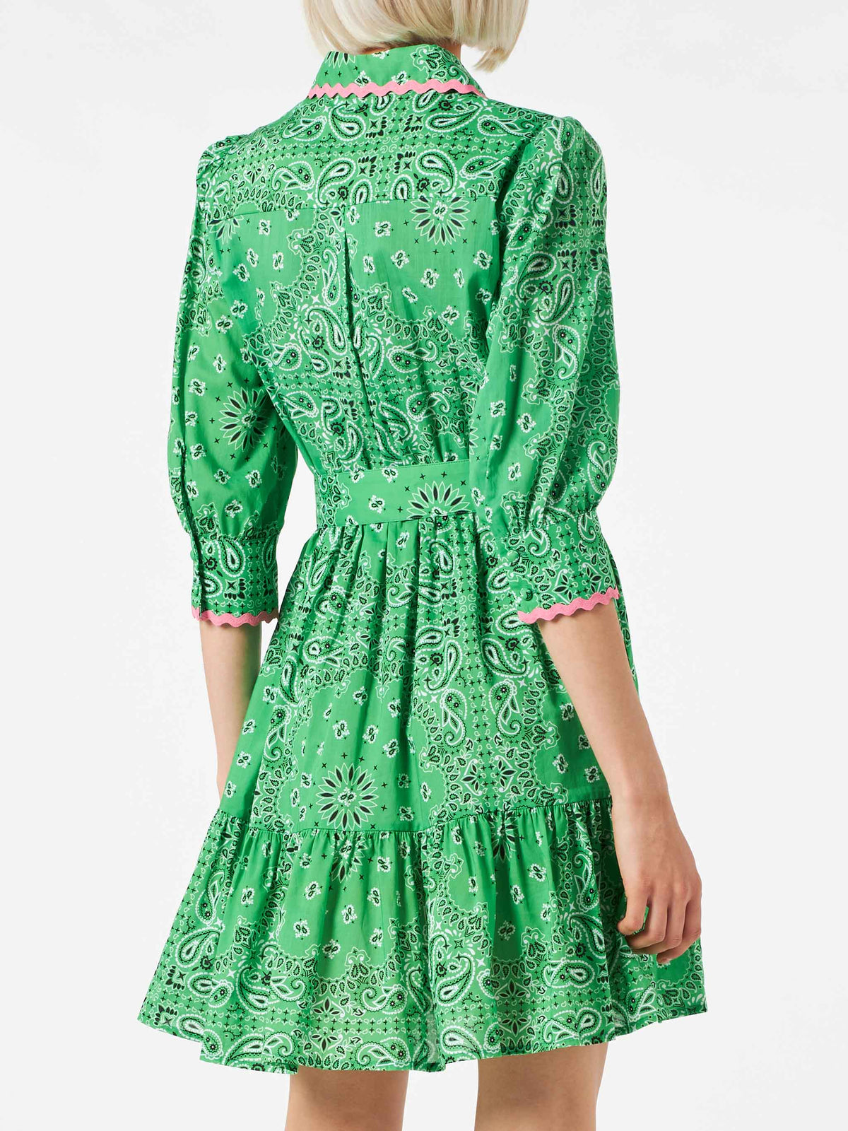 Cotton short dress Daisi with bandana print and embroideries