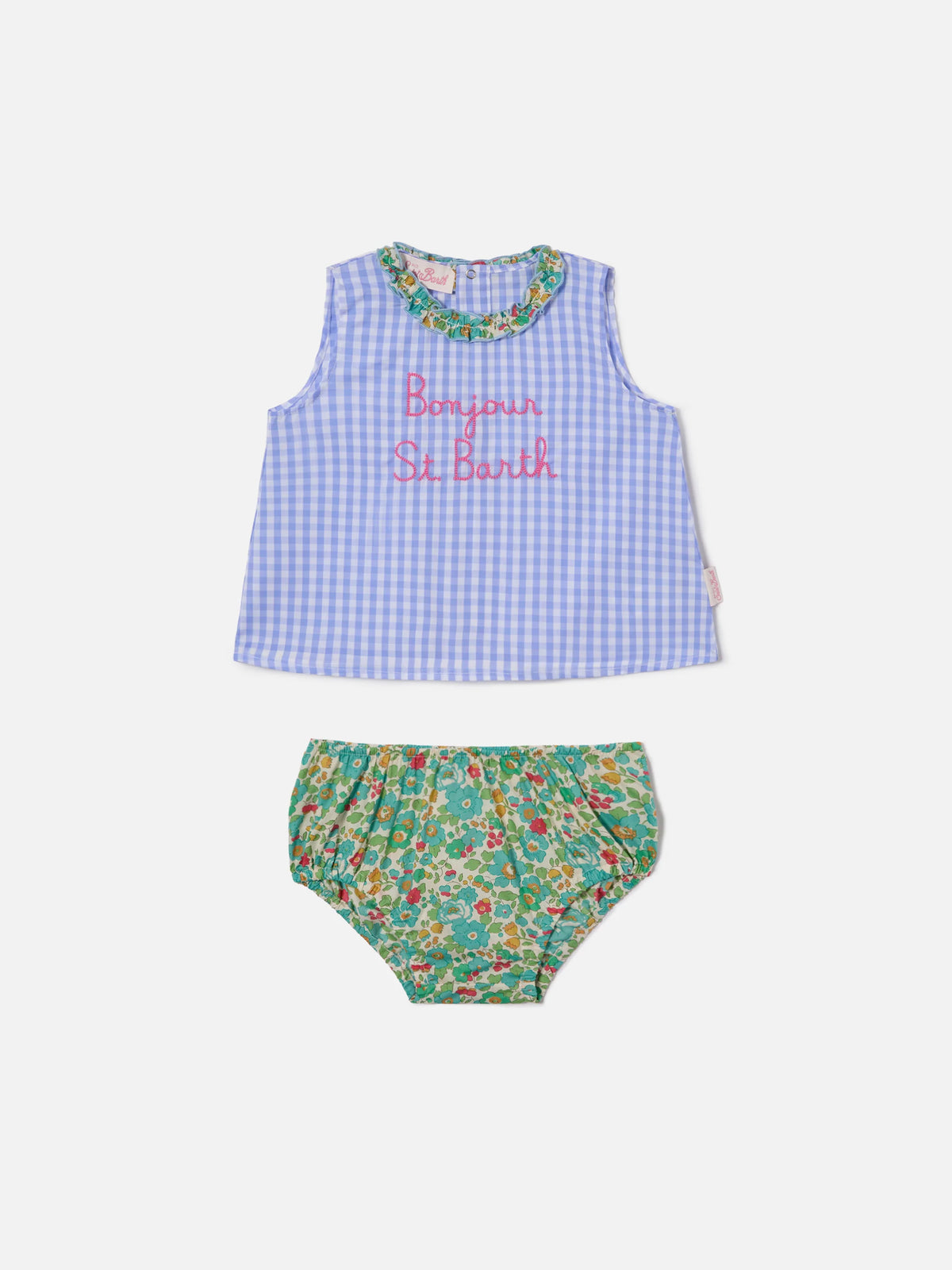 Abbie top and bloomer set with Bonjour St. Barth embroidery | Made with Liberty Fabric