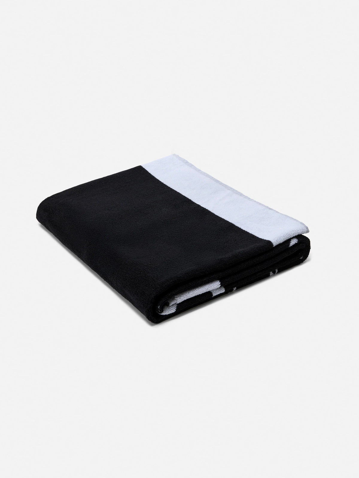 Black terry beach towel with white frame