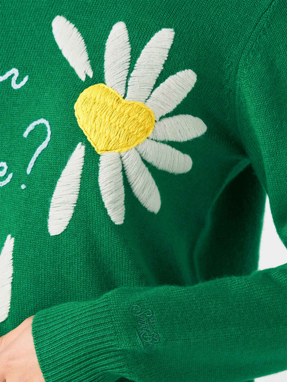 New Queen green brushed sweater with Love or not embroidery