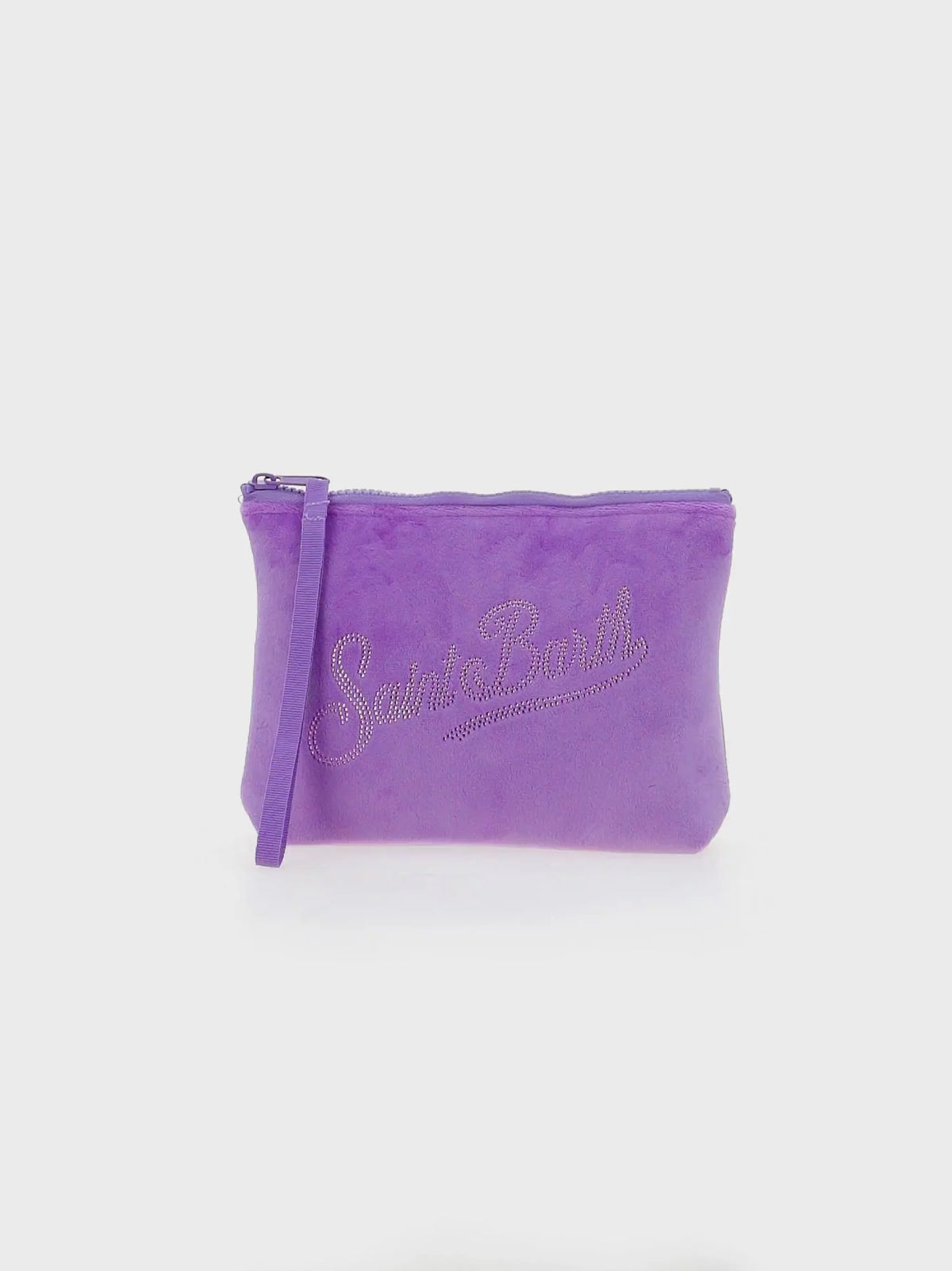 Aline lilac velvet pochette with Saint Barth rhinestone logo