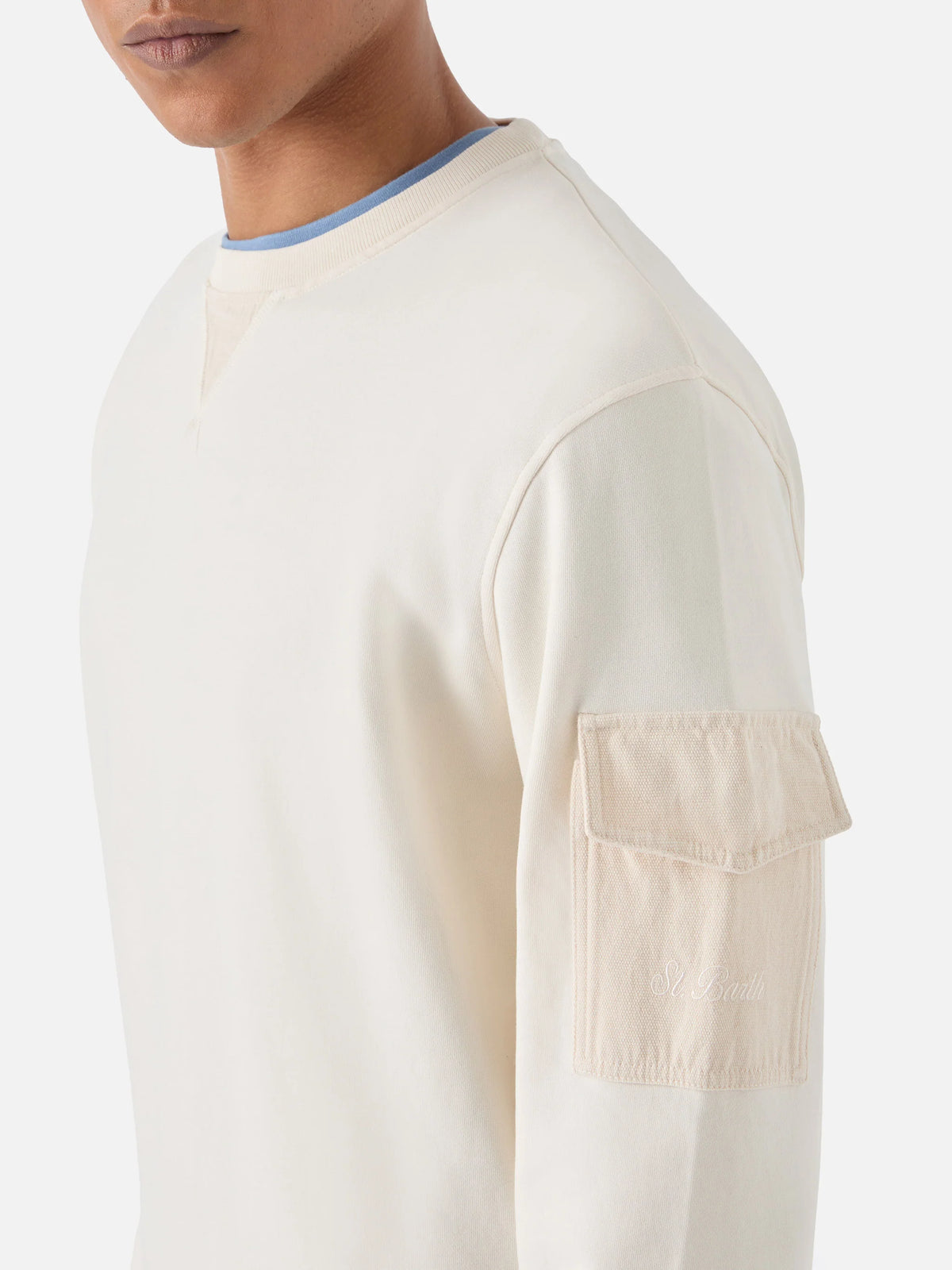 Cream Chester fleece sweatshirt with sleeve pocket