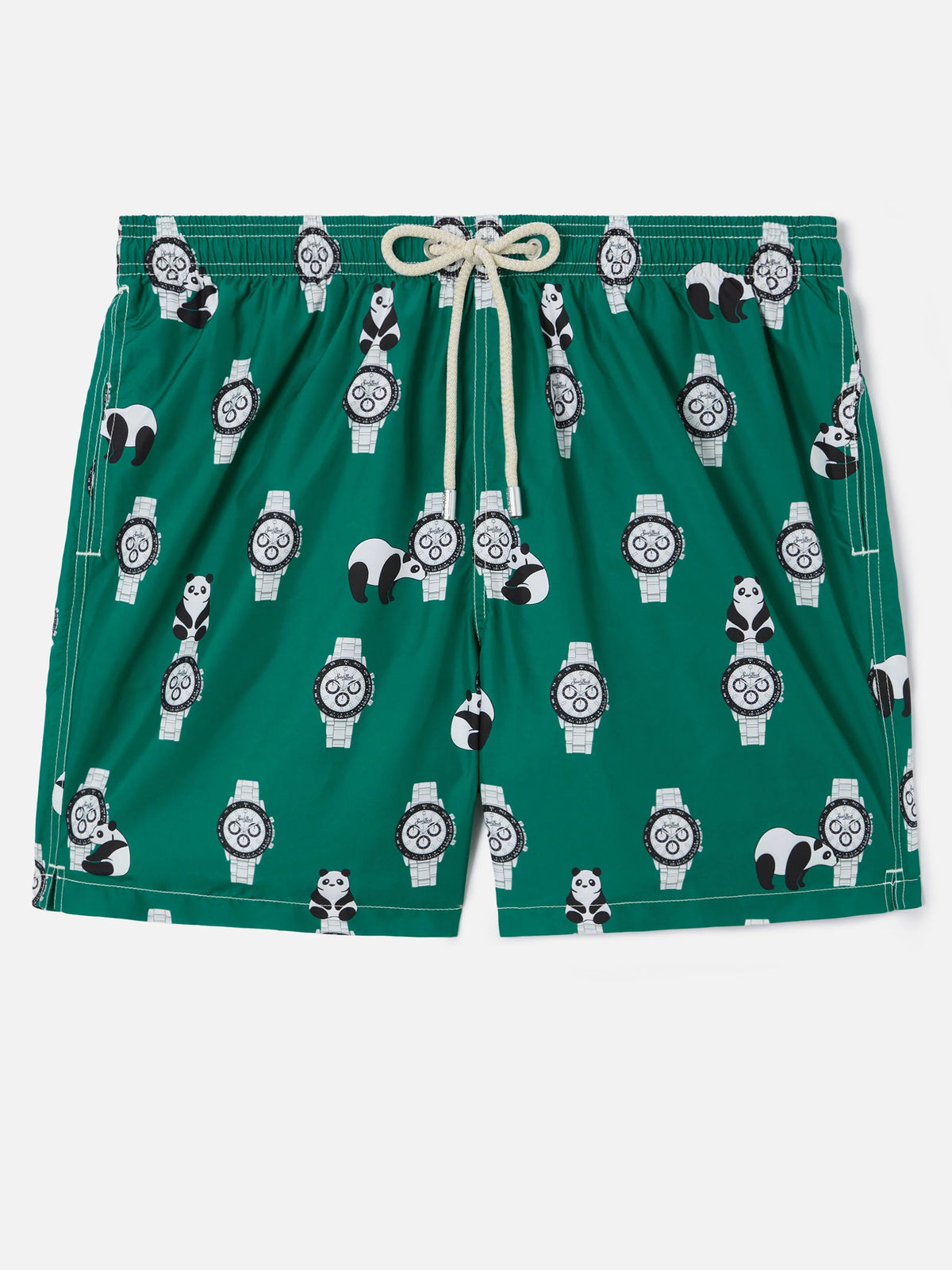 Green Lighting swim shorts with all-over panda and watches print