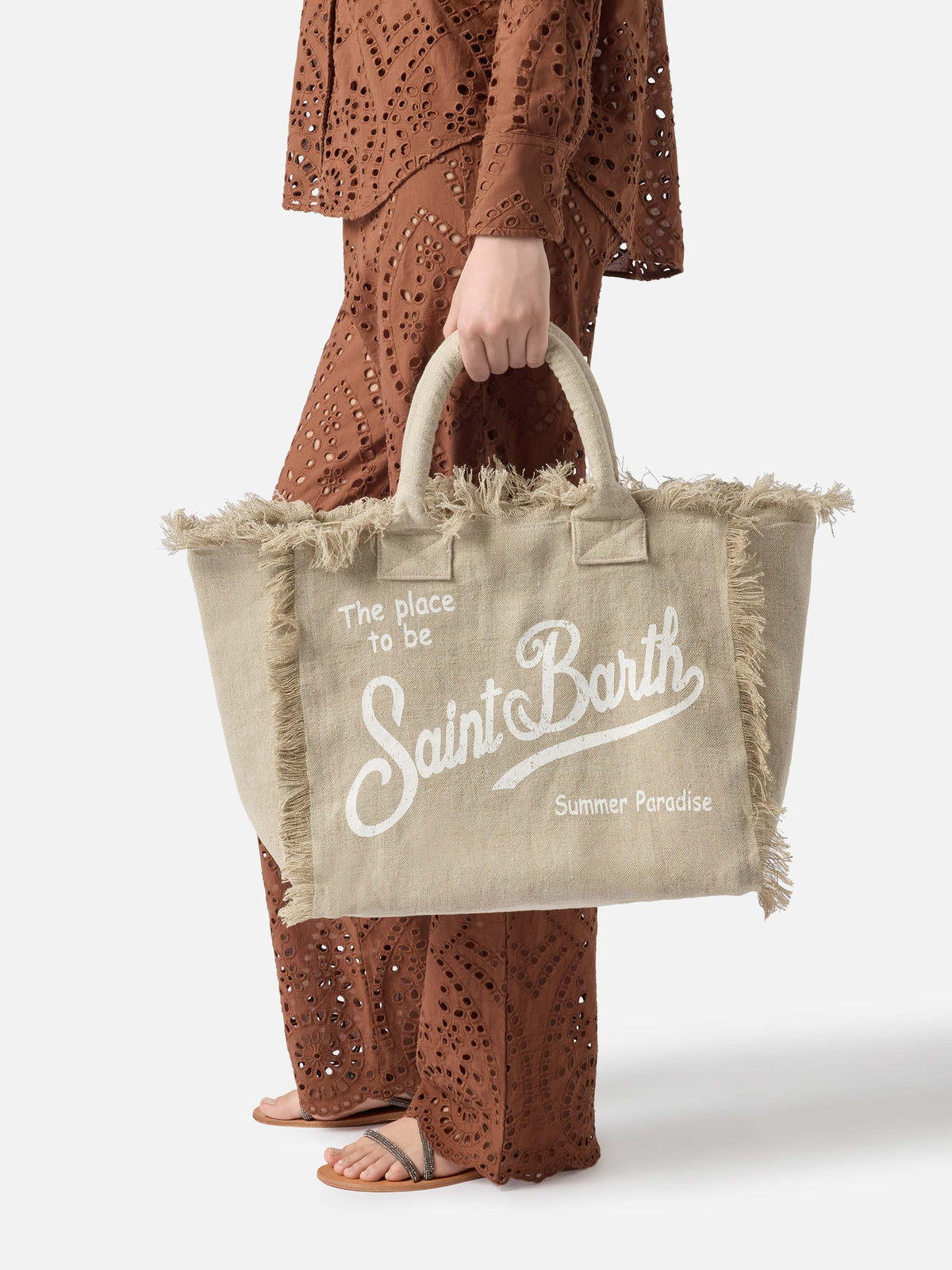 Beige solid color linen Vanity regular bag