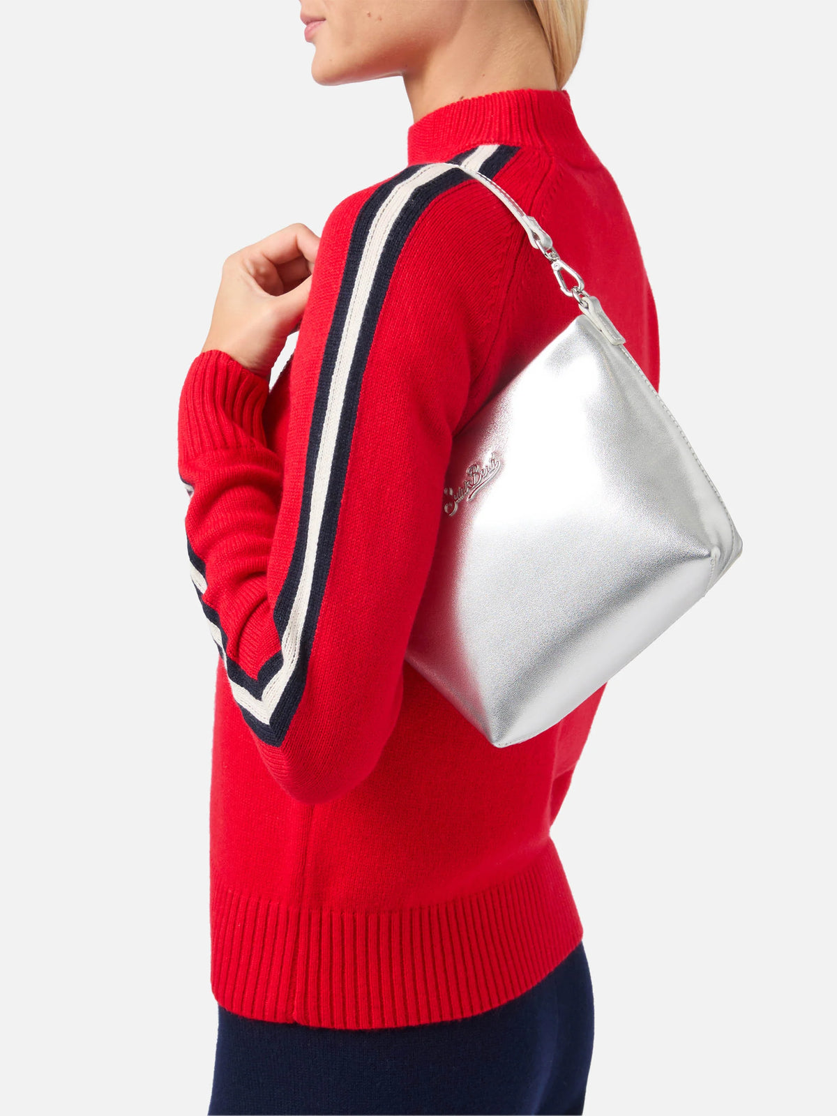 Aline Shoulder Bag in silver laminated leather