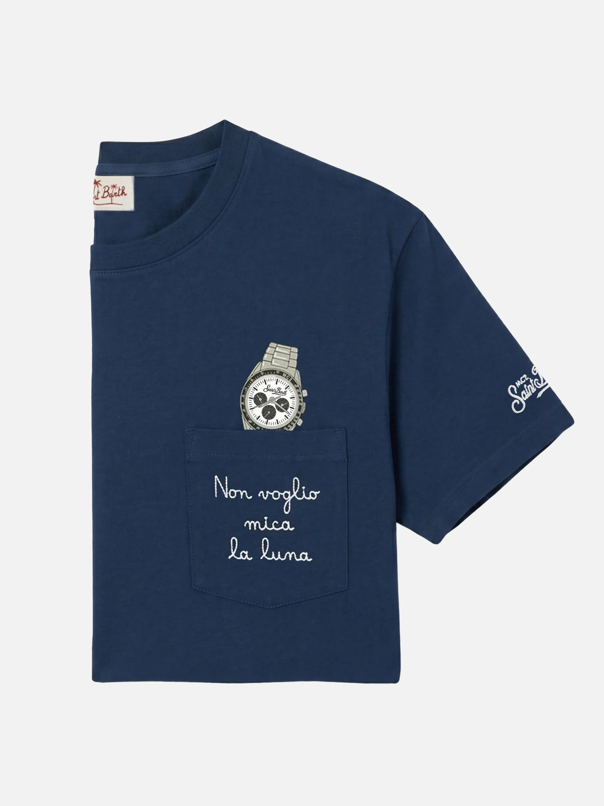 Blue Austin t-shirt with watch and Non Voglio Mica La Luna embroidery