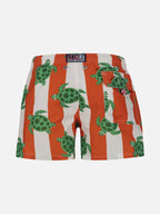 Boy mid-length Jean swim-shorts with sea turtle print