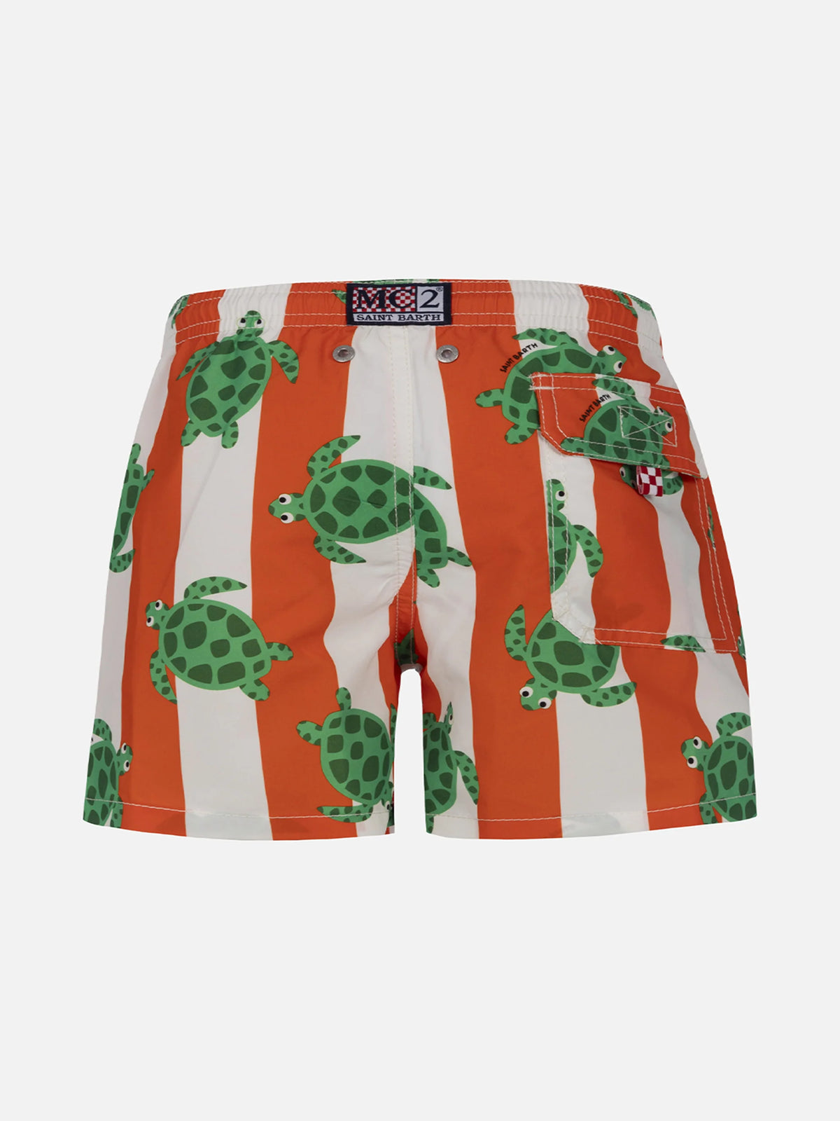 Boy mid-length Jean swim-shorts with sea turtle print