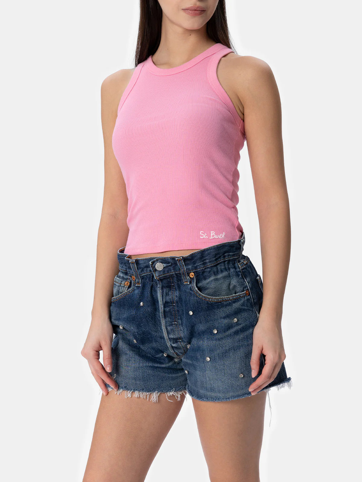 Ada pink ribbed cotton tank top