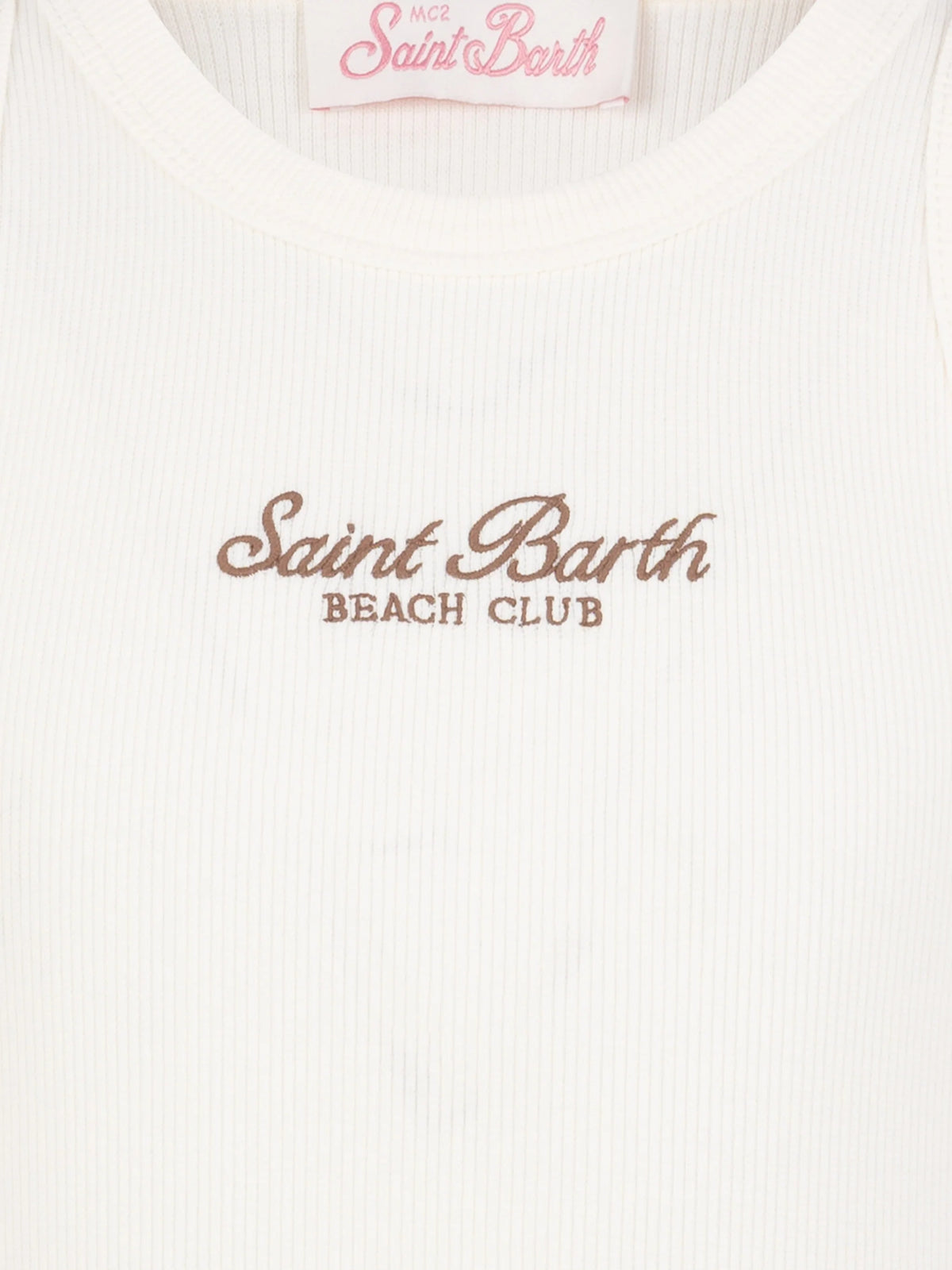 Blue Jr off-white rib-knit cotton crop tank with embroidery