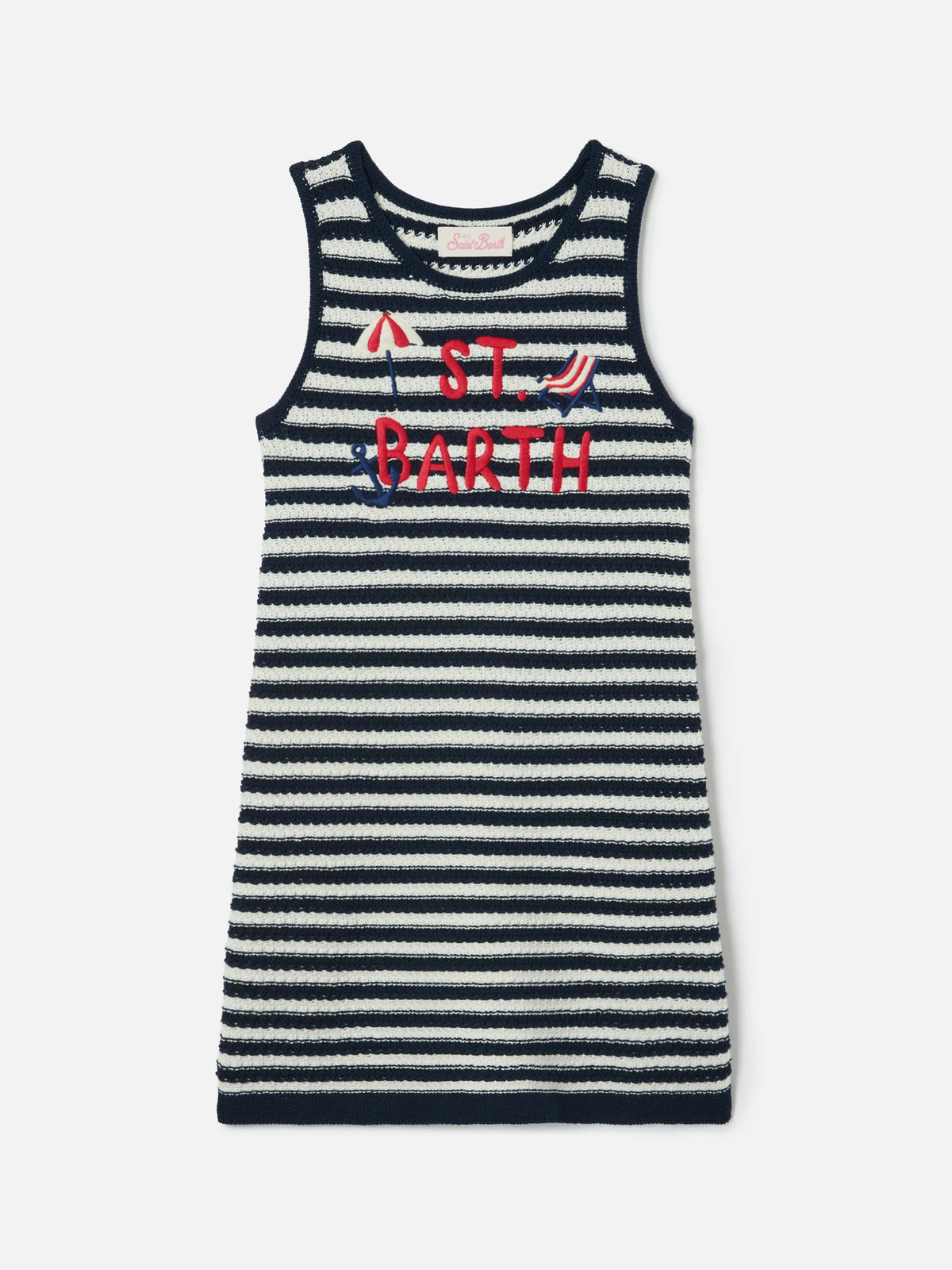 Audie pure cotton striped dress with logo embroidery and sea details