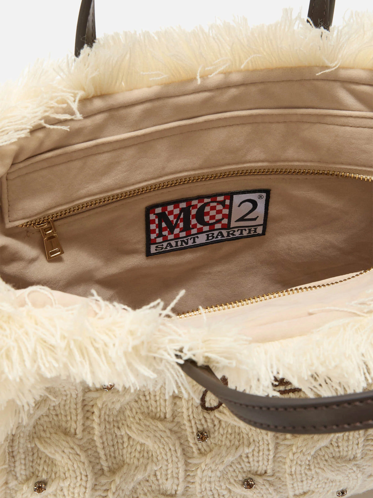 Colette Wool Braid white bag with rhinestones