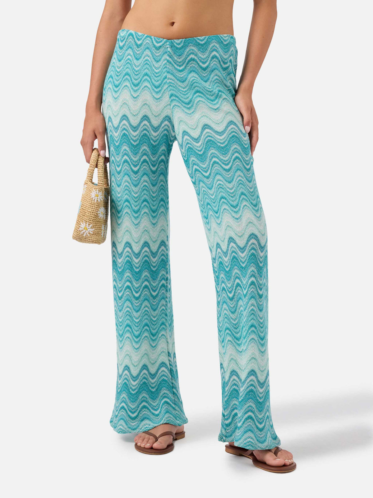 Aqua green Amalia degradé raschel long trousers