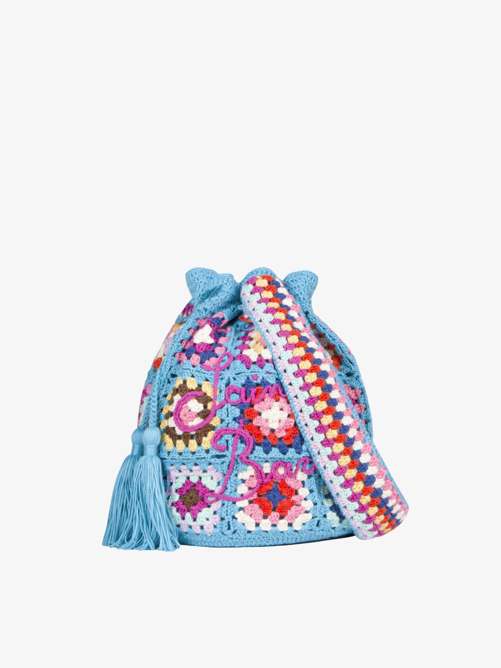 Crochet Bucket multicolor embroidered crochet bucket bag