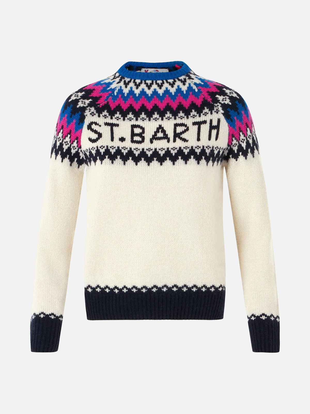 White New Queen Nordic sweater with jacquard pattern