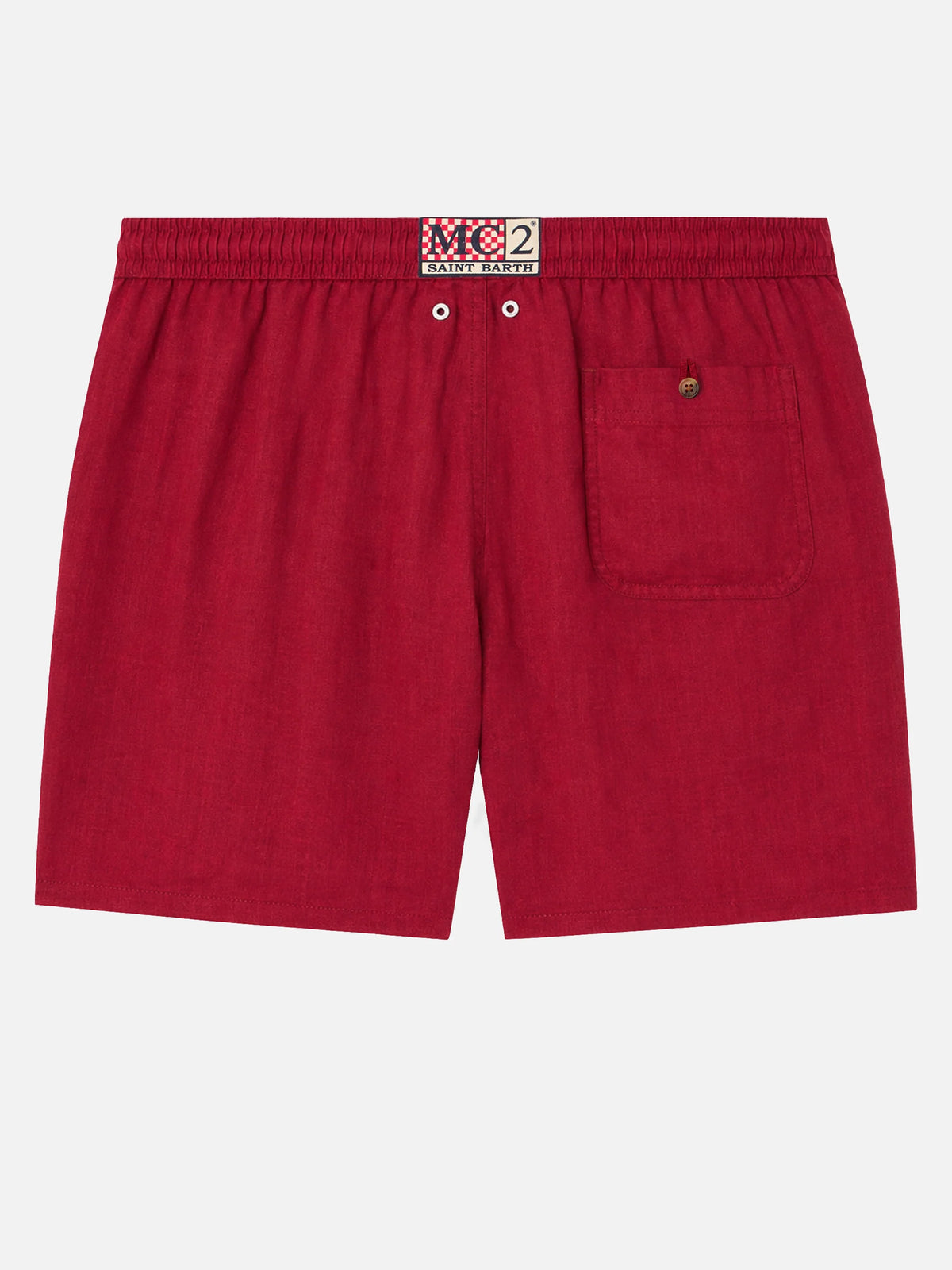 Gustavia burgundy plain-color linen swim shorts