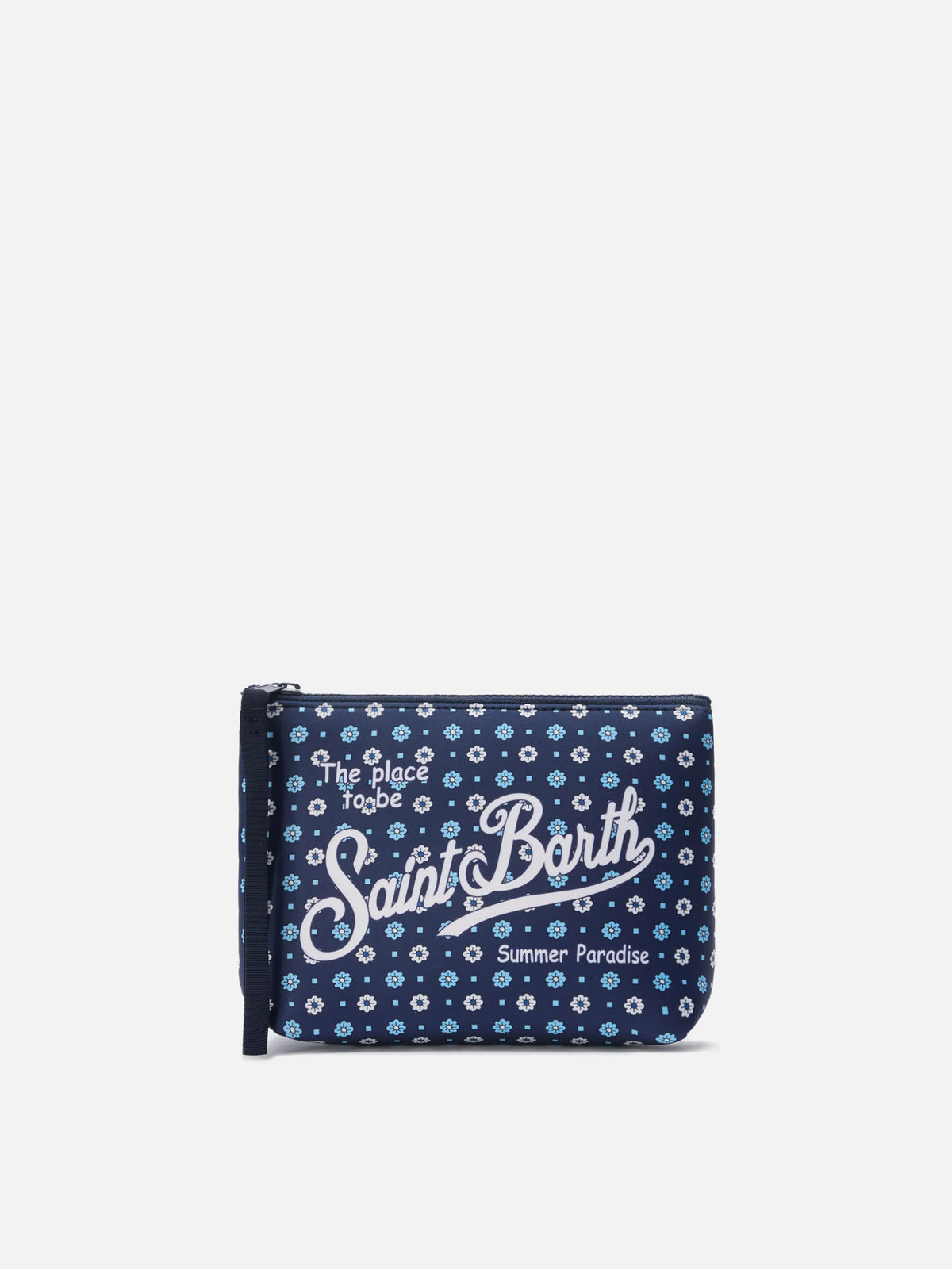 Aline blue scuba pouch with all-over floral print