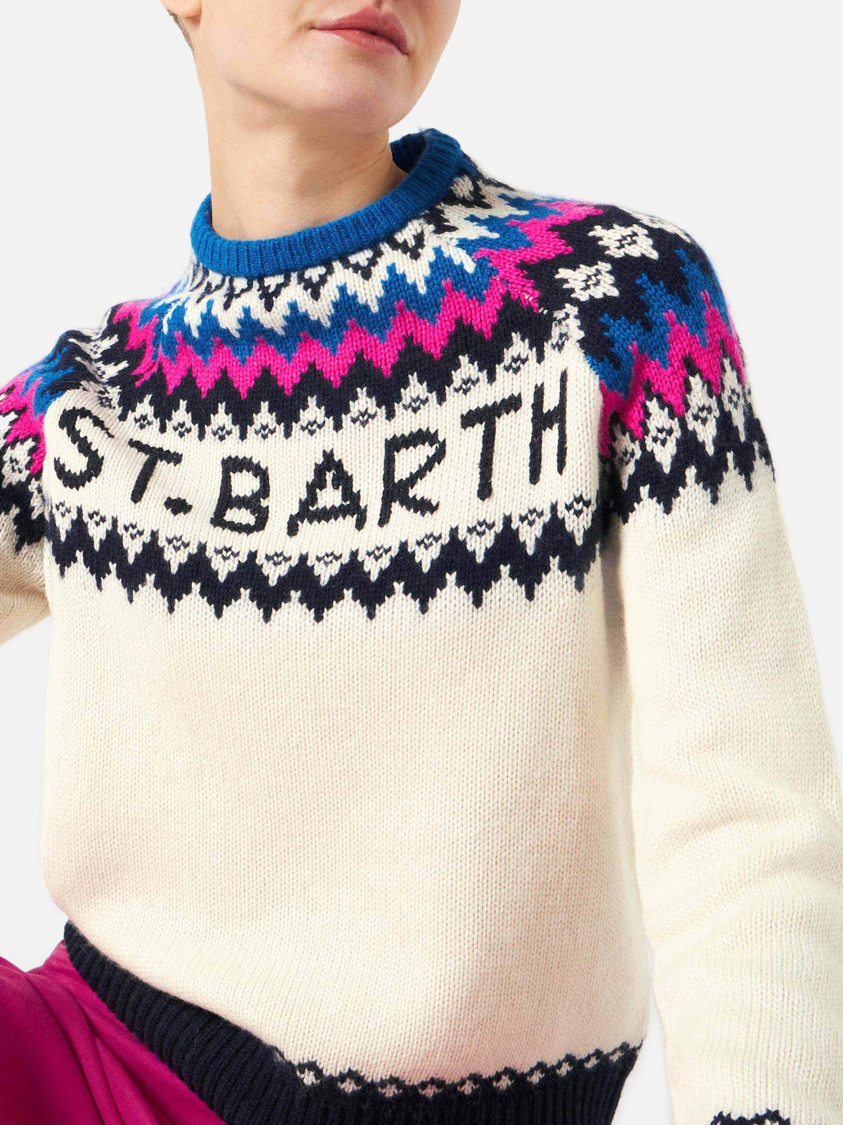 White New Queen Nordic sweater with jacquard pattern