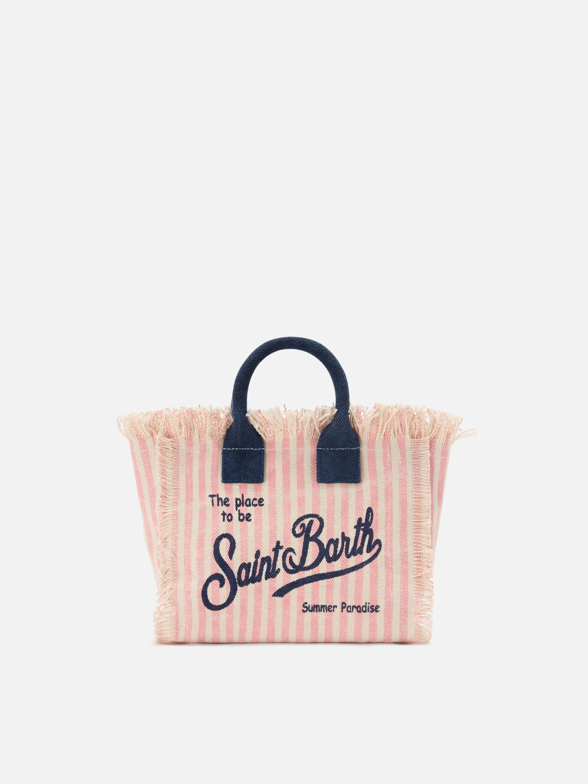 Canvas Vanity mini bag with pink stripes and contrast details