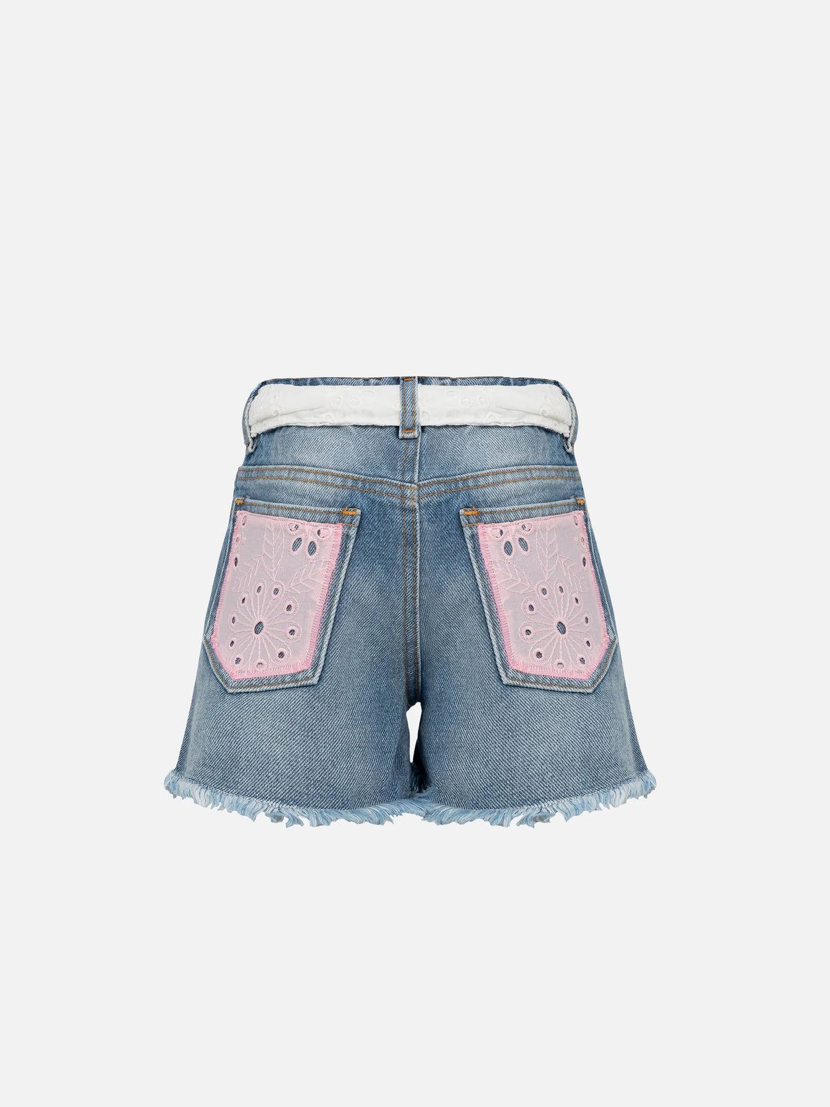 Kiko Jr denim shorts with Sangallo lace and embroidered details