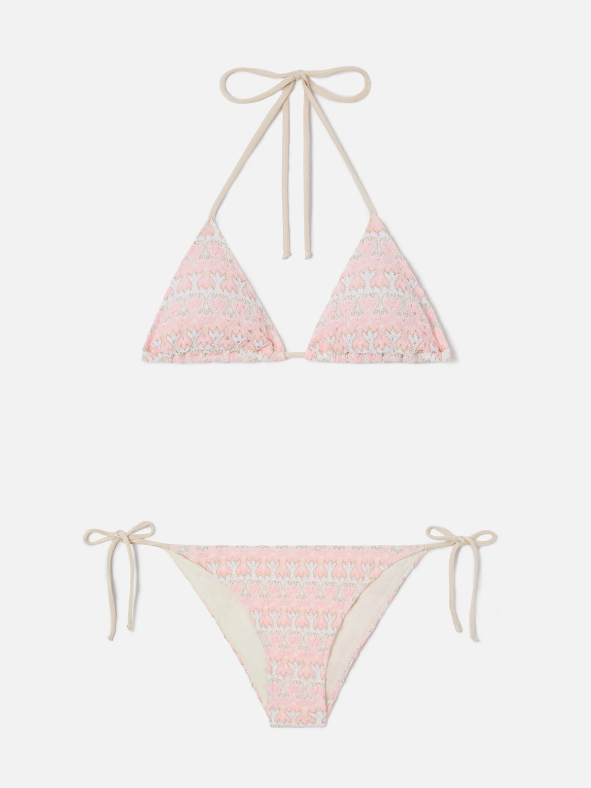 Bikini Levyne triangle in raschel fabric with pink and cream floral print
