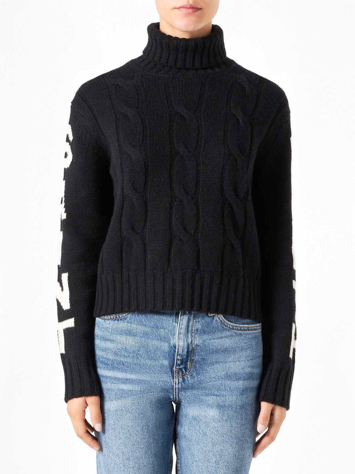 Adler black braided turtleneck sweater with Saint Barth jacquard