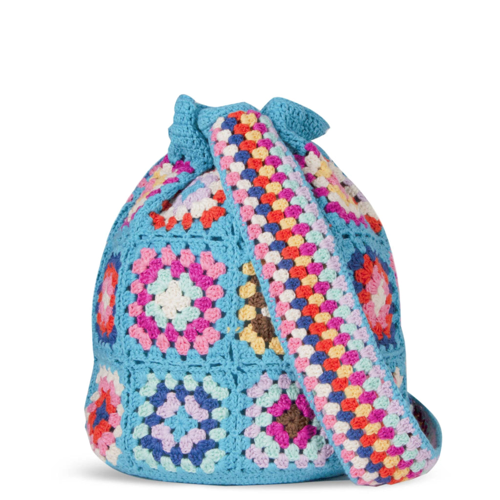 Crochet Bucket multicolor embroidered crochet bucket bag
