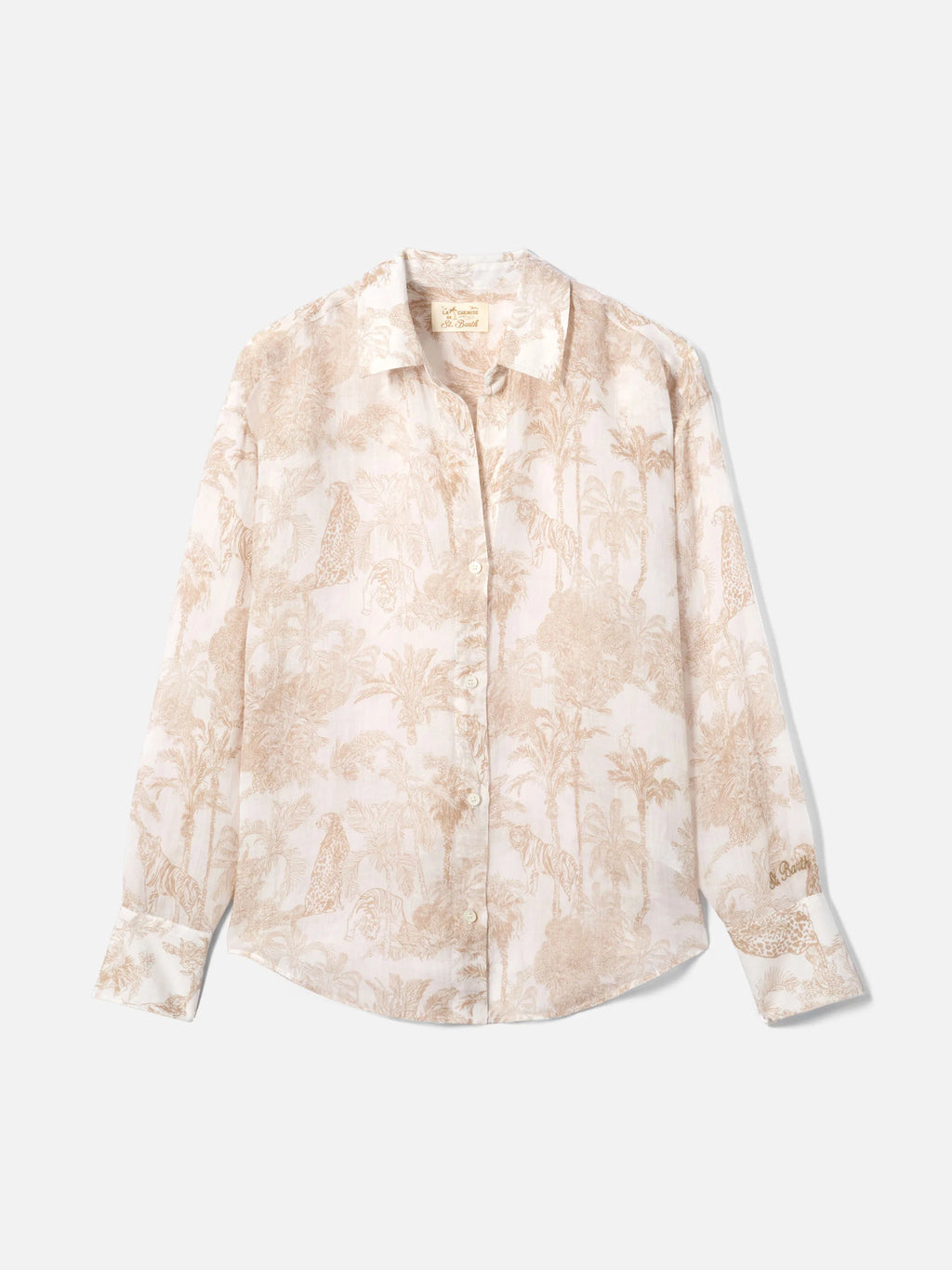 Meave ramie shorts with beige toile de Jouy print