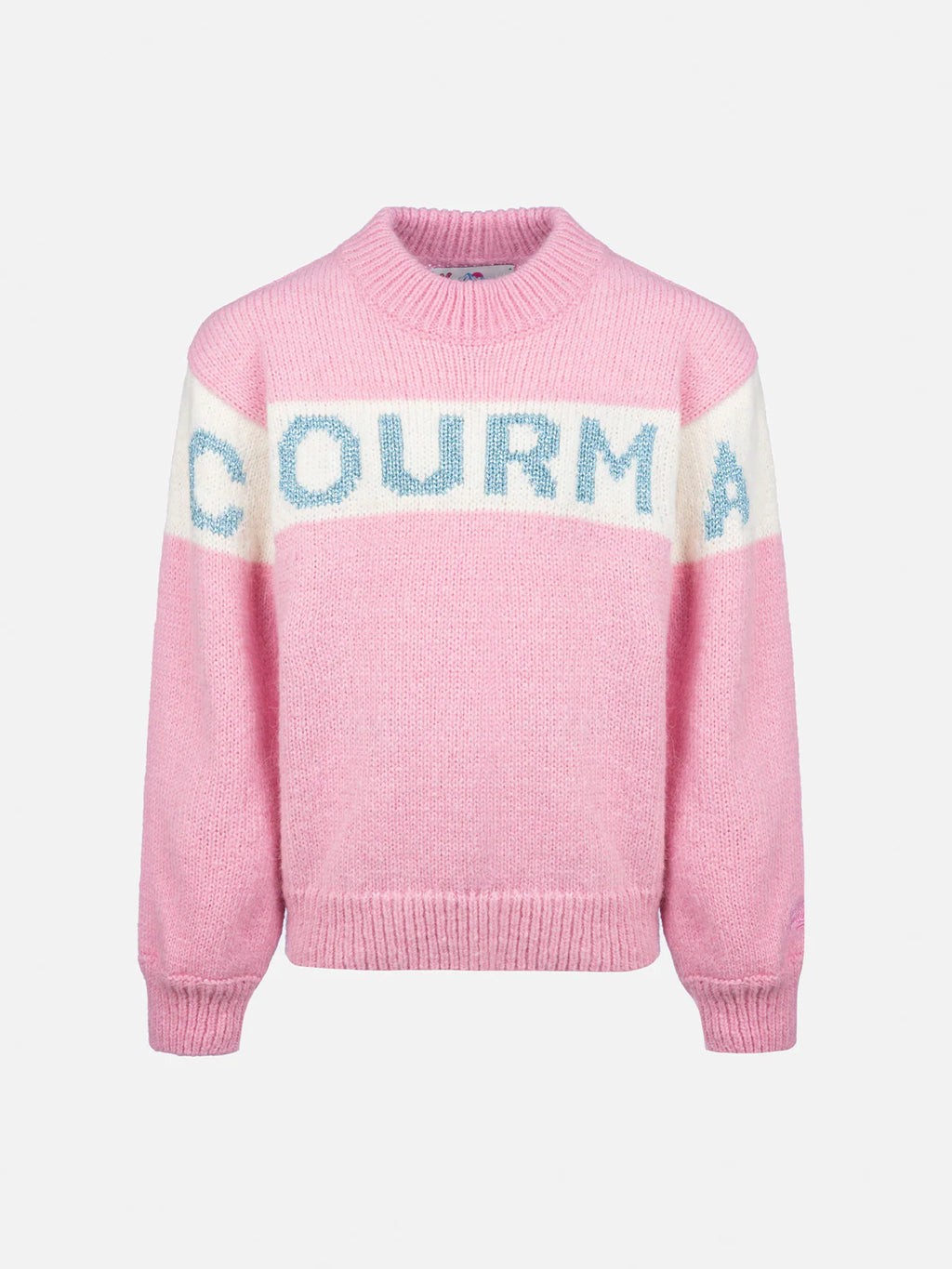 Girl pink crewneck sweater Danya with Courma lurex logo
