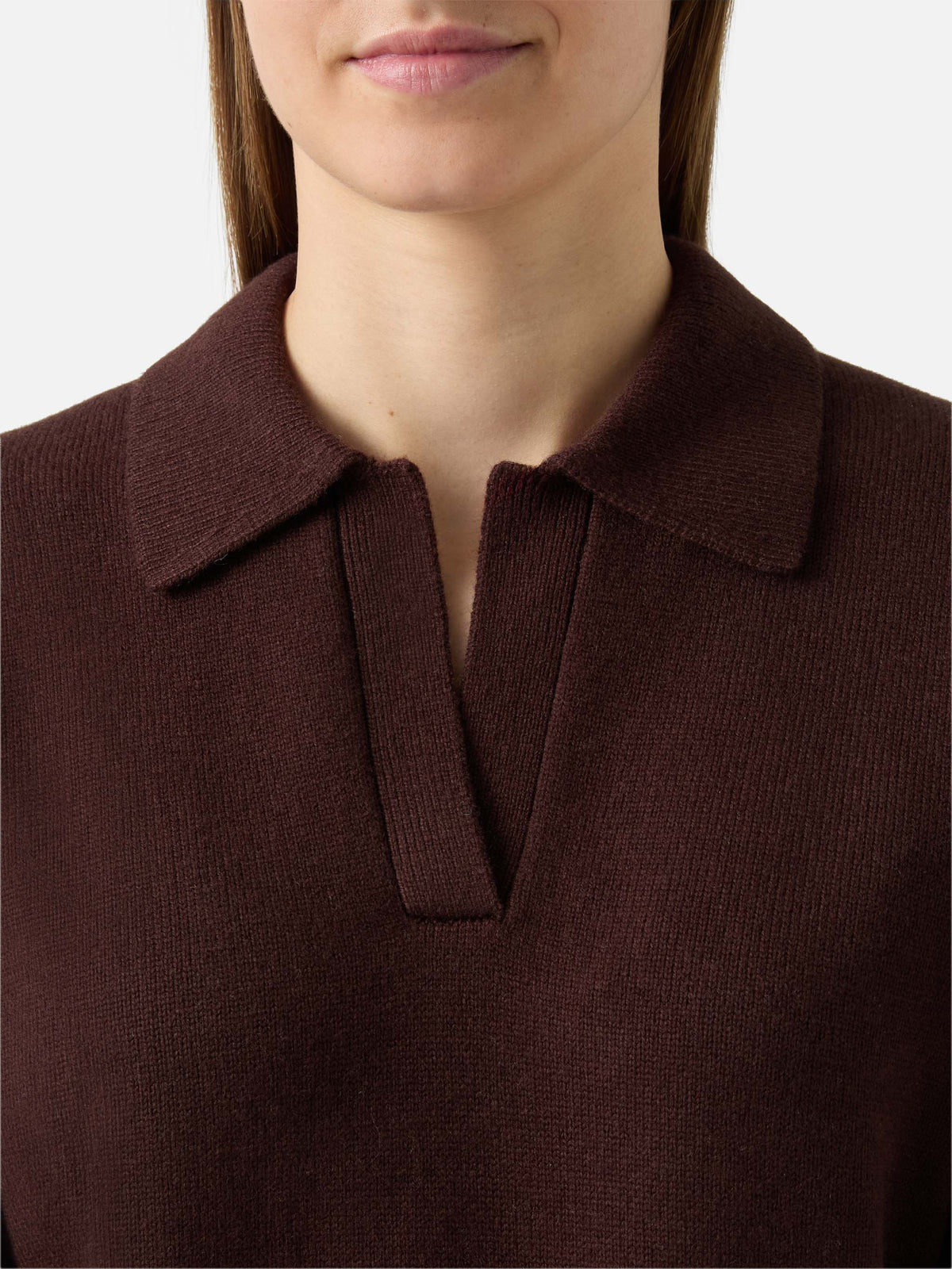 Brown Eze wool sweater with polo collar