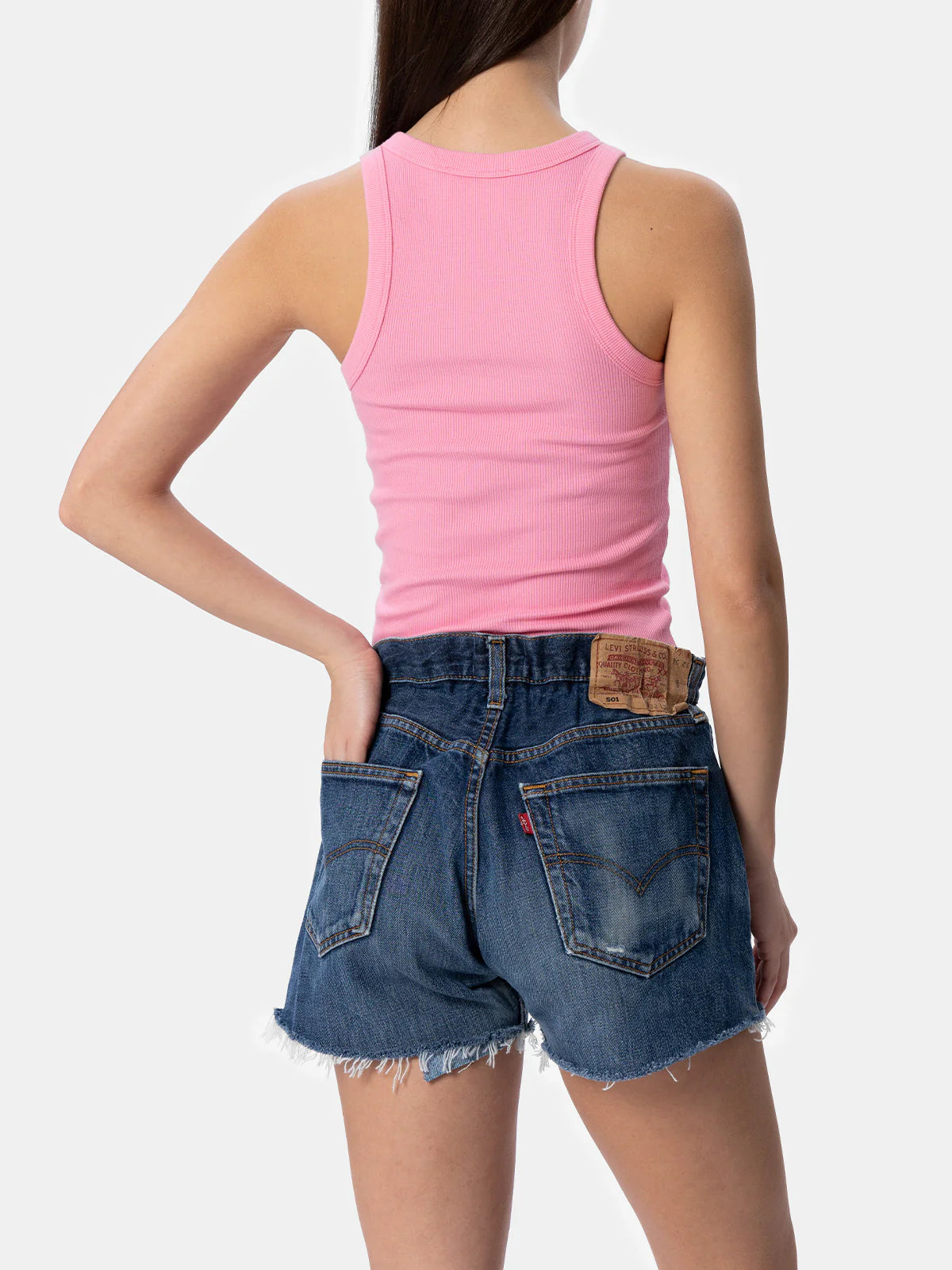 Ada pink ribbed cotton tank top
