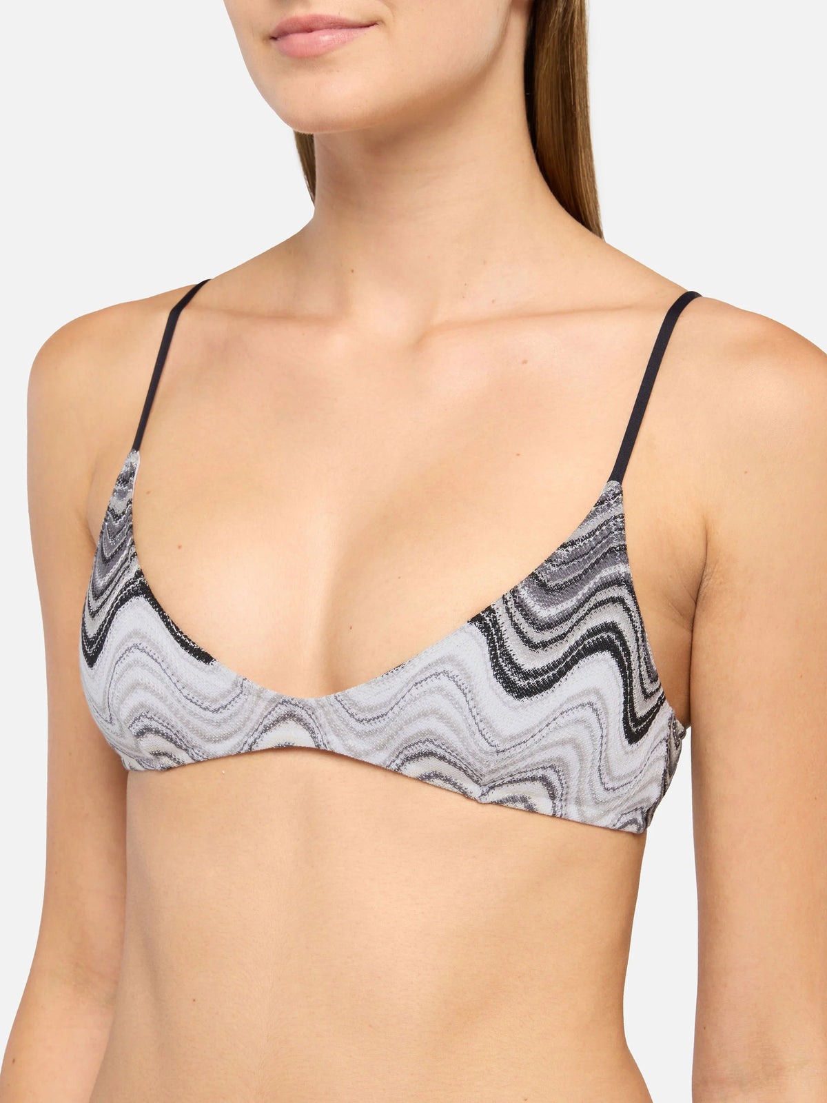 Paloma Norah deep neck bralette bikini in Rachel knit with wave pattern in brown